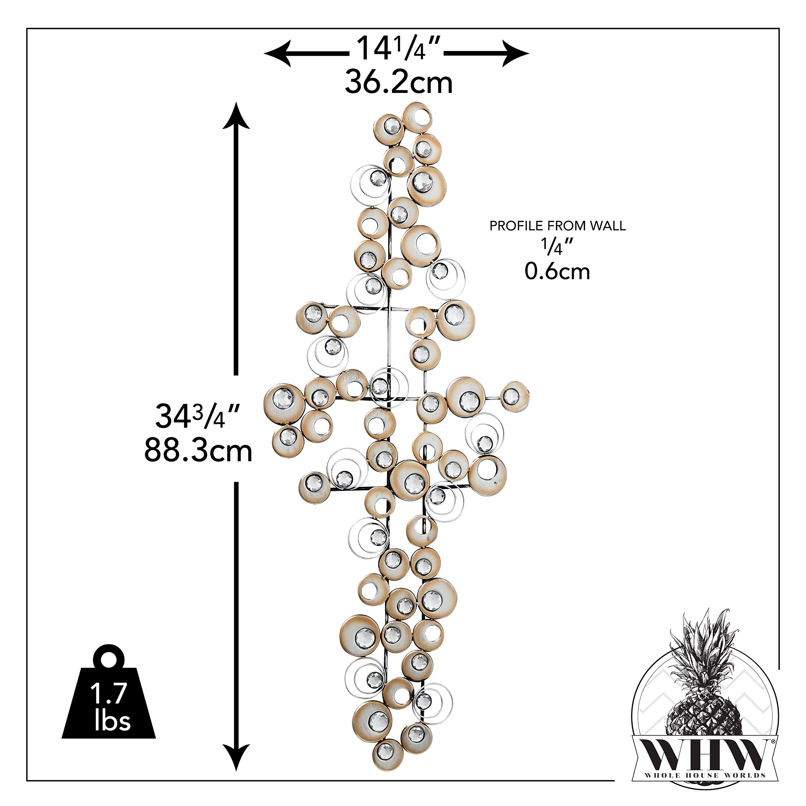 WHW Modernist Floating Circles Metal Wall Art – Over 3ft Long, Silver Mirrors & Faux Diamonds, Handcrafted Iron, Hangers Included - View #4
