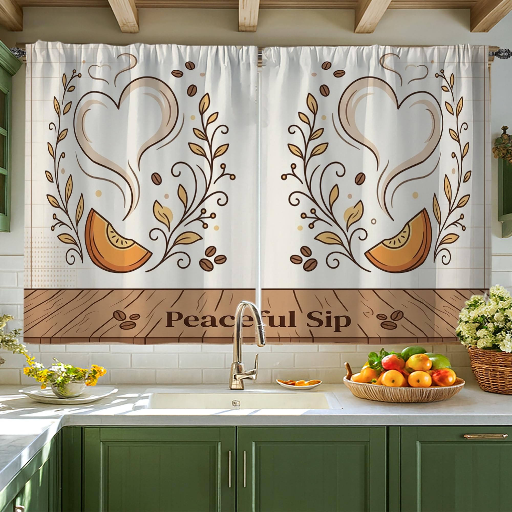 Rideaux de cuisine rustiques blancs feuilles de vigne 114 cm
