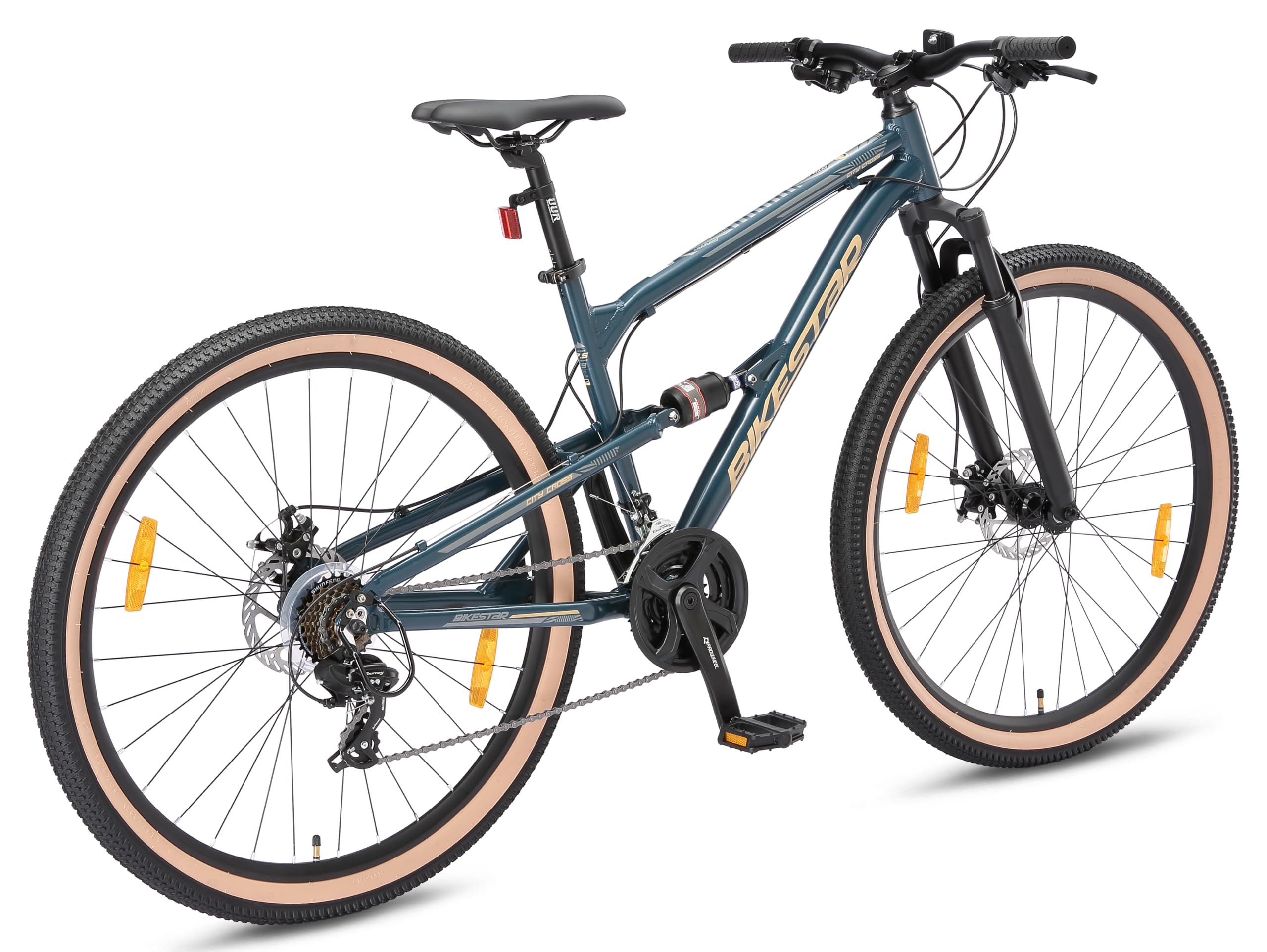 BIKESTAR VTT en Aluminium, Frein à Disque, 21 Vitesses Shimano, 26, 27.5, 29 Pouces | Mountainbike Tout Suspension Integral Cadre 16, 16.5, 17.5 Pouces