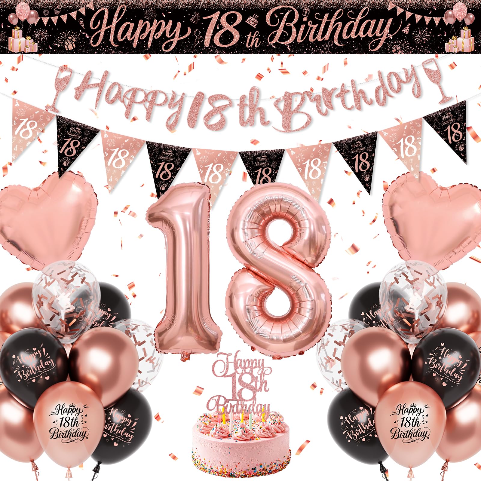 18th Birthday Decorations, Rose Gold Black 18 Birthday Party Decorations