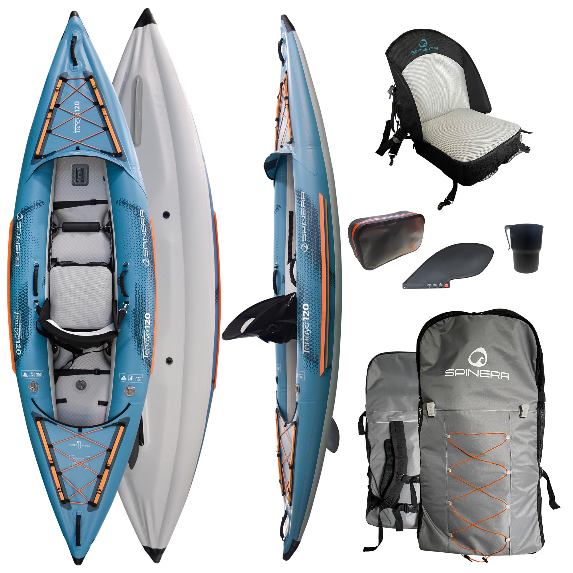 Spinera Tenaya Kayak 120-1 Person | 12 ft x 35.5 in | Performance Recreational | Allround | Full Inflatable | Reinforced SpinTEX Tubes | Light Weight Durable | Pro High Back Seat w. Air Cushion