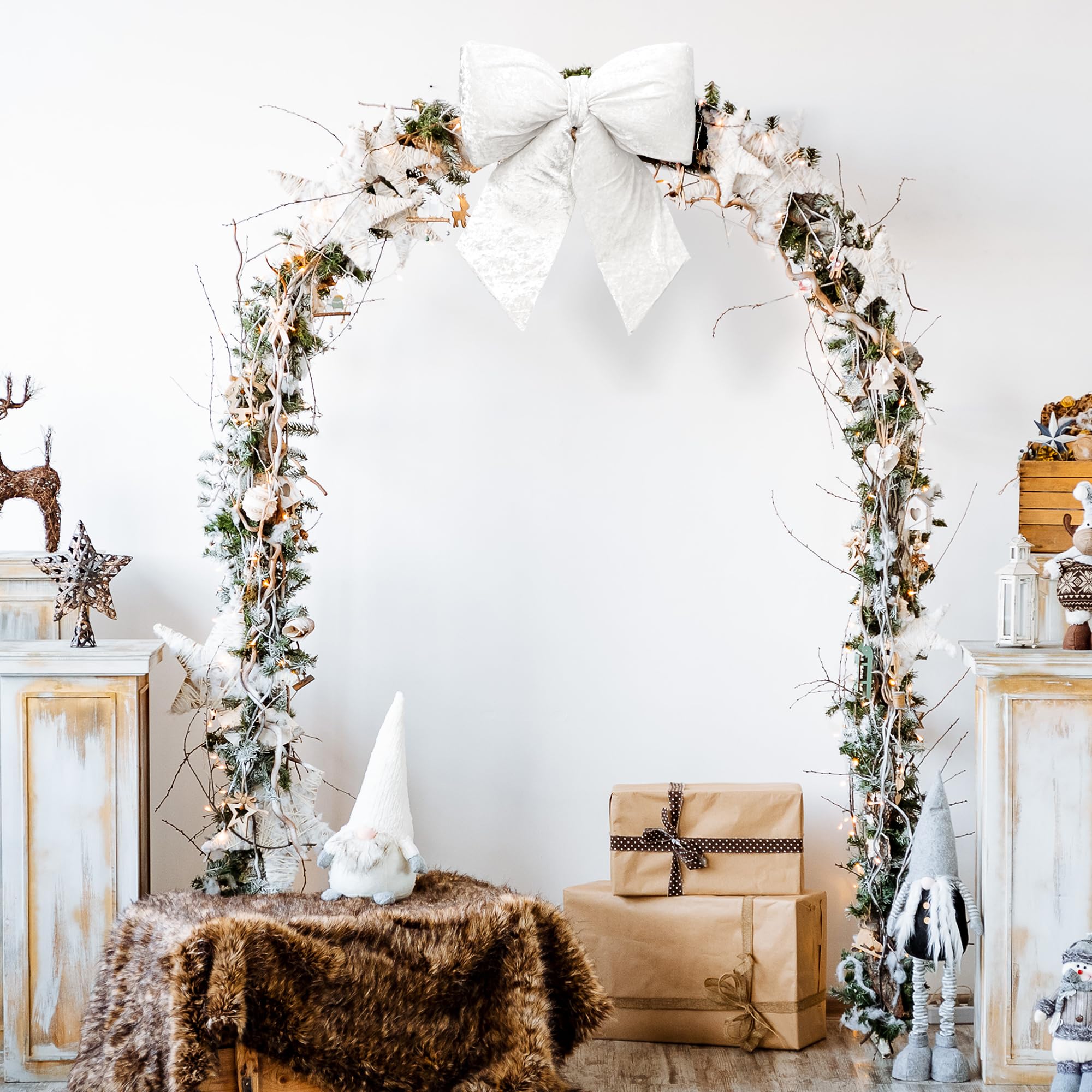 ITART Fiocco Imbottito in Velluto Bianche giganti 54cm Decorazione Natalizia per Albero e Ghirlanda Dietro Porta (Bianco, XXL)