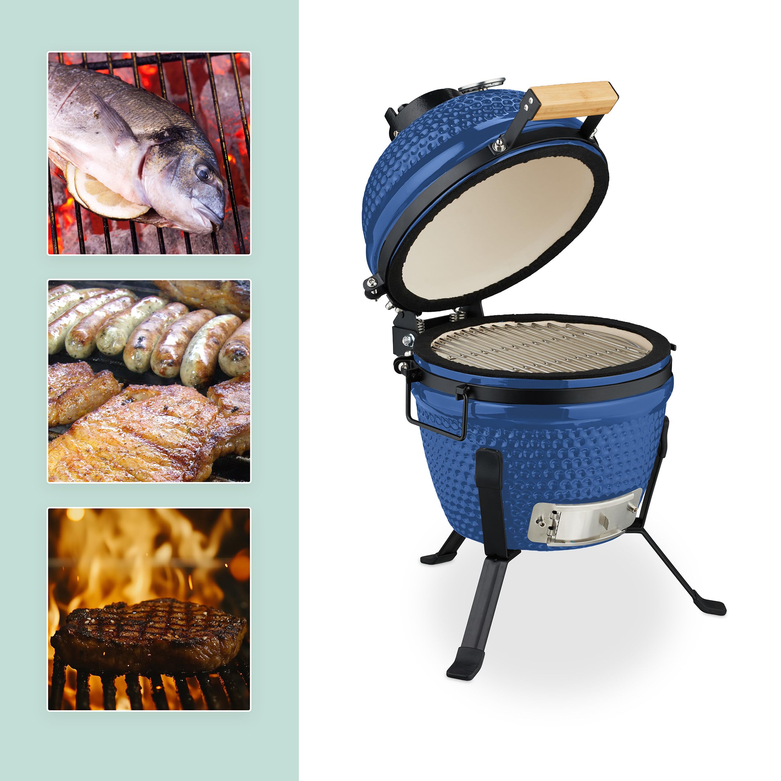 Relaxdays Barbecue a Carbonella Stile Kamado, Griglia Ø 26 cm in Ceramica, BBQ Carbone da Esterno