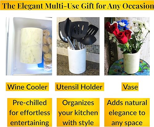 Miniatura 6 de Enfriador de vino de mármol blanco, soporte para utensilios hecho a mano de 7 pulgadas y jarrón decorativo, enfriador de champán, regalo de bar y