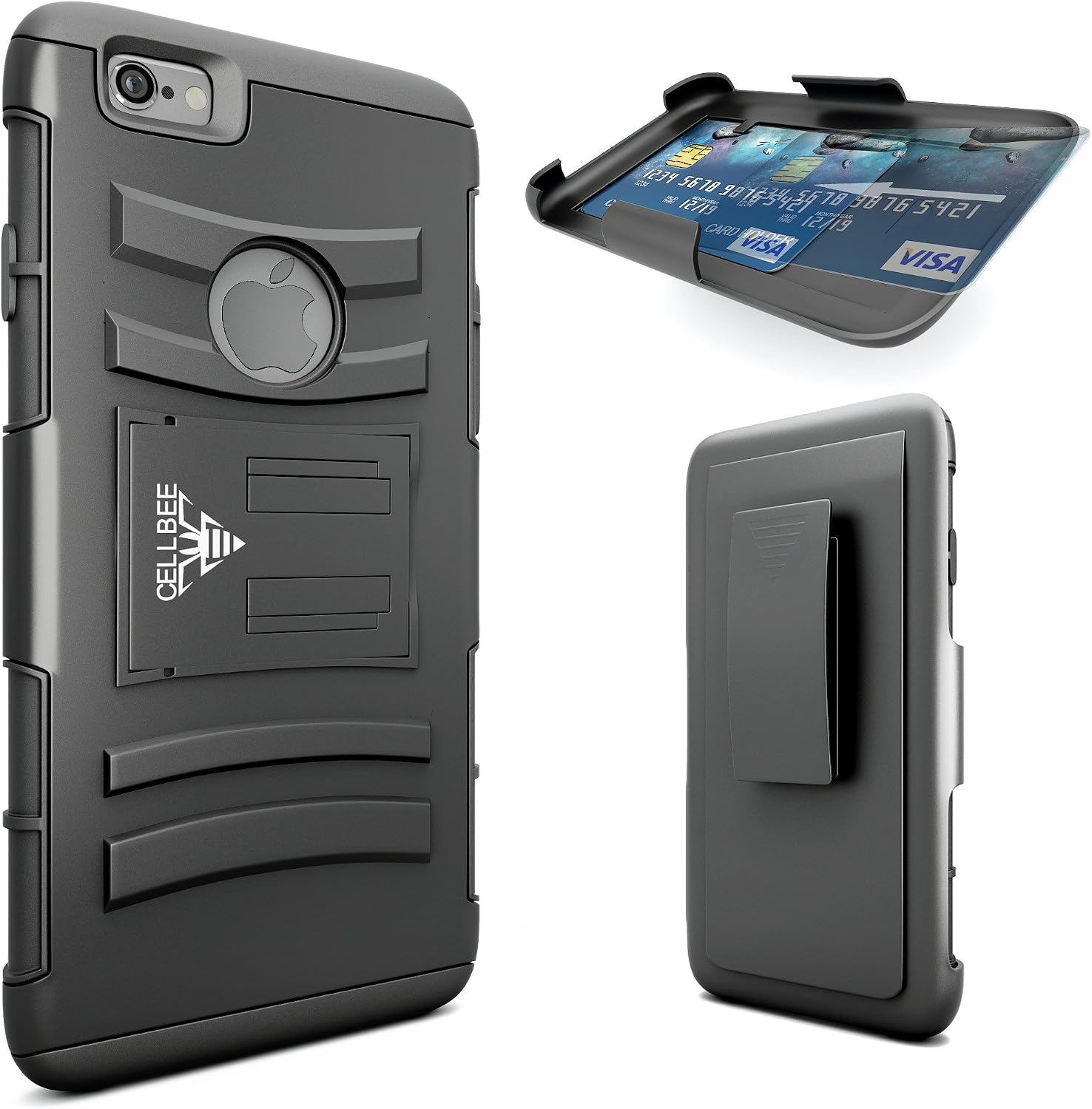 iPhone 6 Plus Case, CellBee [Life Companion Plus] iPhone 6 Plus Dual Layer Heavy Duty Holster (Built-in Credit Card Slot Clip) Case with Kickstand and Locking Belt Swivel Clip (Rigid Metal)