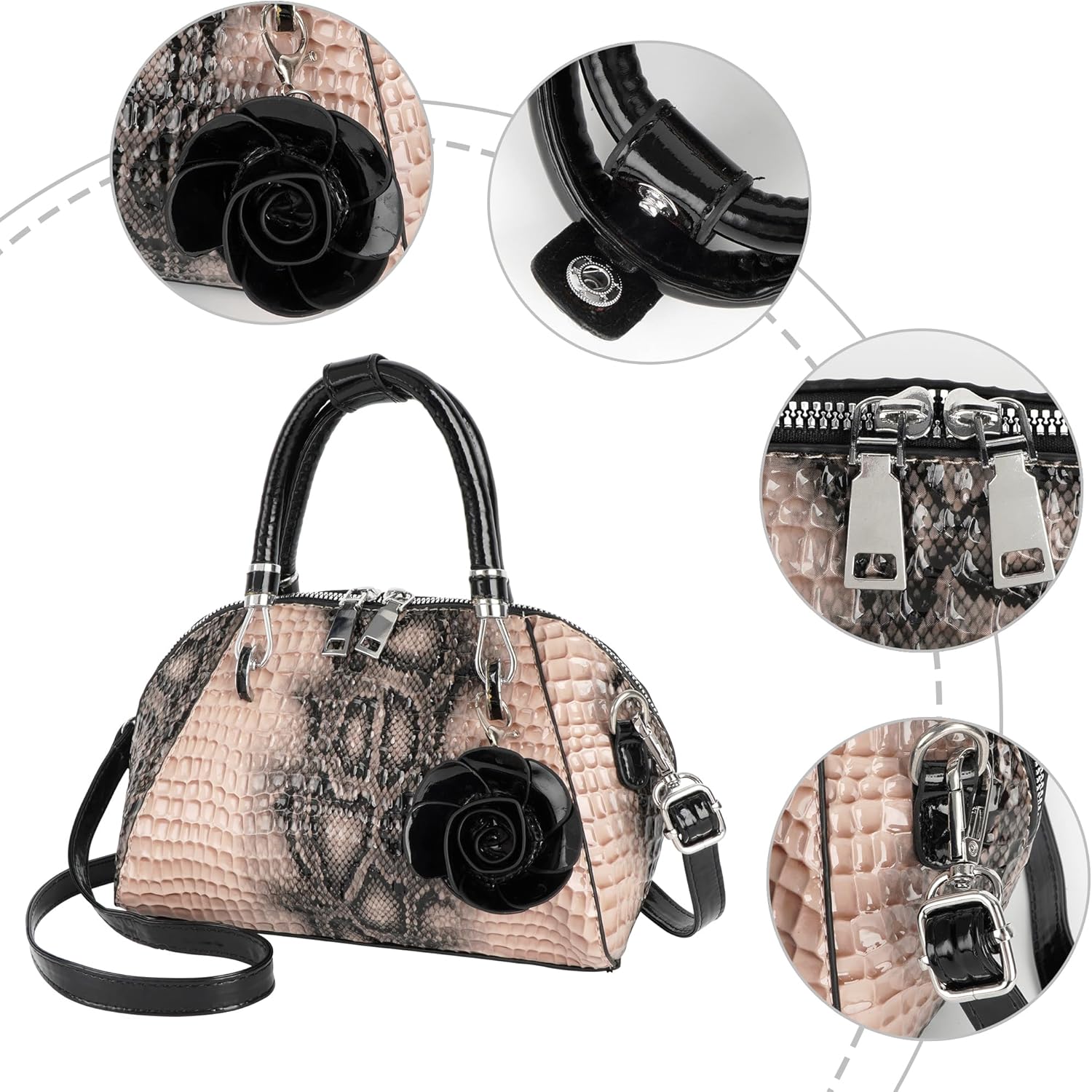 Women Leather Handbag Purse Snakeskin Pattern Shoulder Handbag PU Leather Crossbody Bag Top-Handle Satchel
