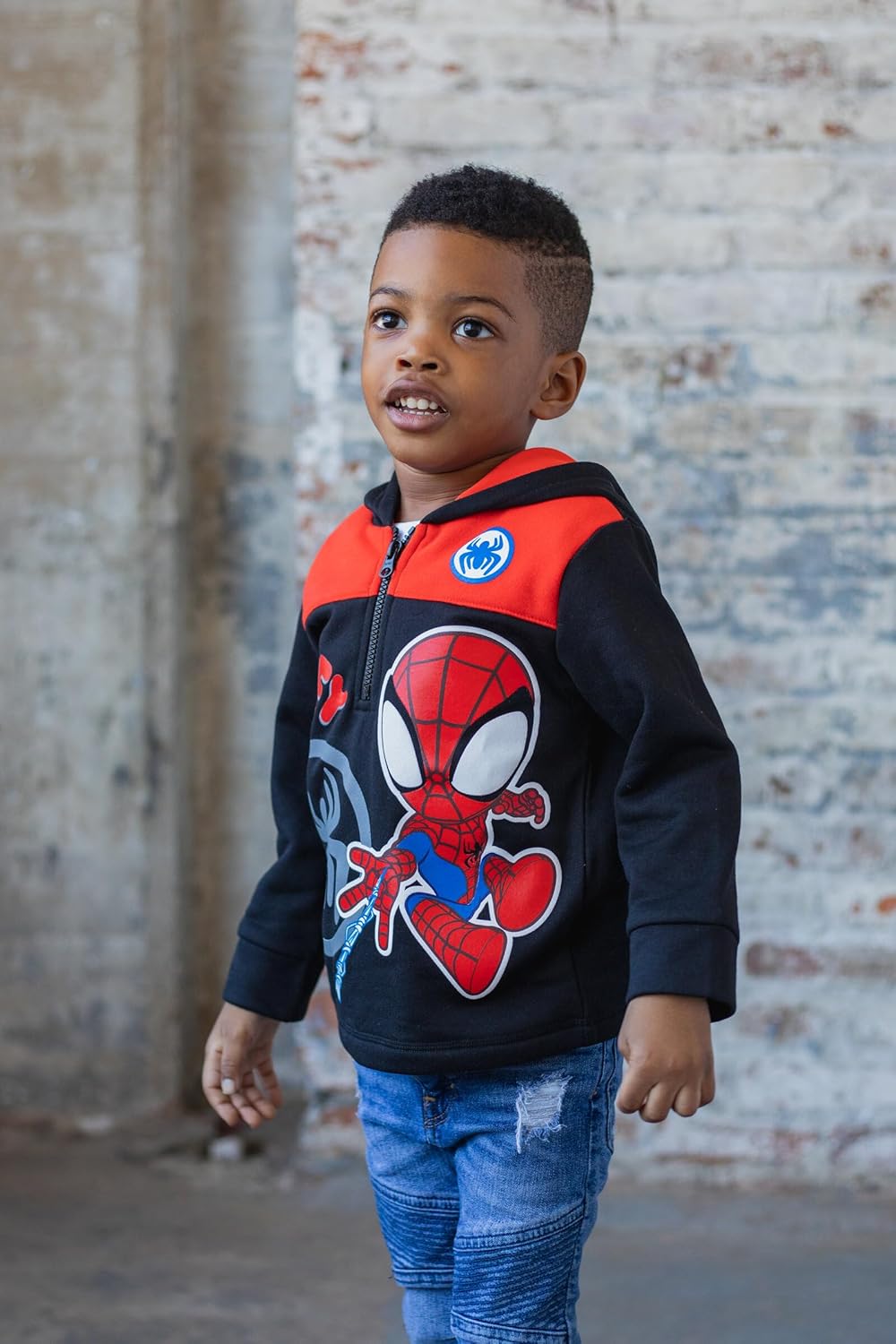 Marvel Spidey and His Amazing Friends Ghost-Spider Miles Morales Spider-Man Fleece Half Zip Hoodie Toddler to Little Kid - Image 2