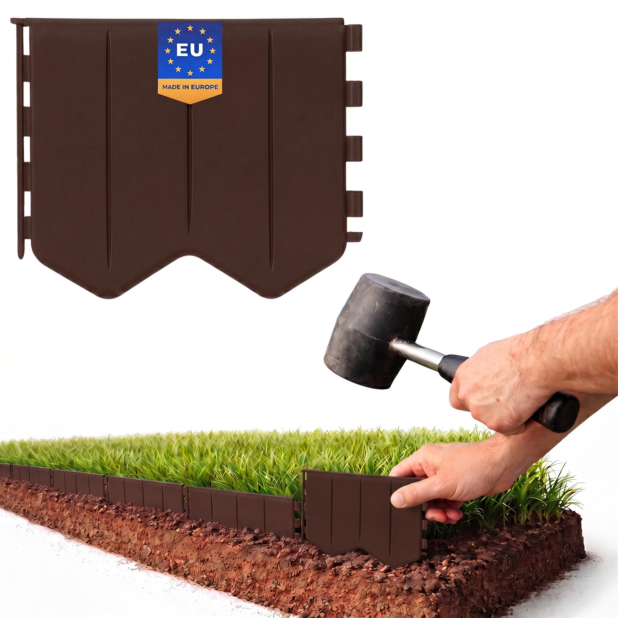 GARDENIX Easy to Install Lawn Edging Brown Plastic 20.6 m / 67.6 ft - Flower Bed Edging Without Digging - Flower Bed Border Plastic Made of Recycled Material - Flexible and Durable, Made in the EU