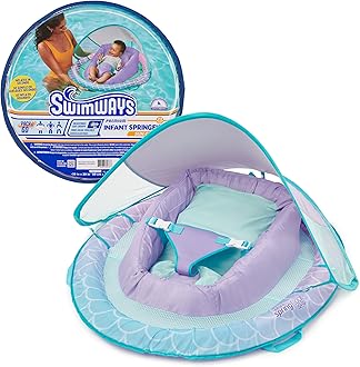 Infant Spring Float, Baby Pool Float with Canopy & UPF Protection, Swimming Pool Accessories for Kids 3-9 Months, Mermaid