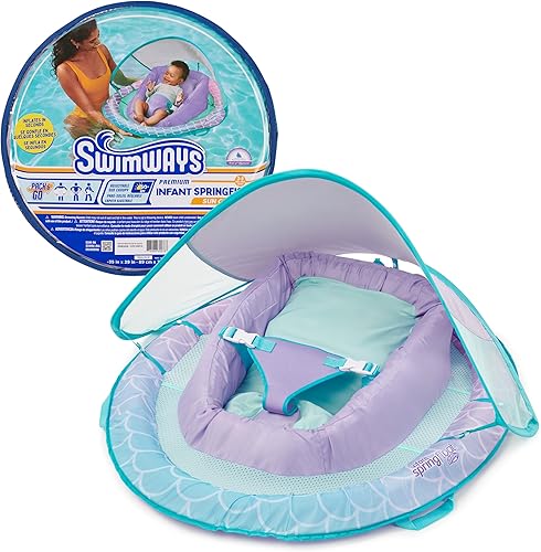 Miniatura 10 de SwimWays Flotador de Resorte para Bebés, Flotador de Piscina para Bebés con Toldo y Protección UPF, Accesorios de Piscina para Niños de 3-9 Meses,
