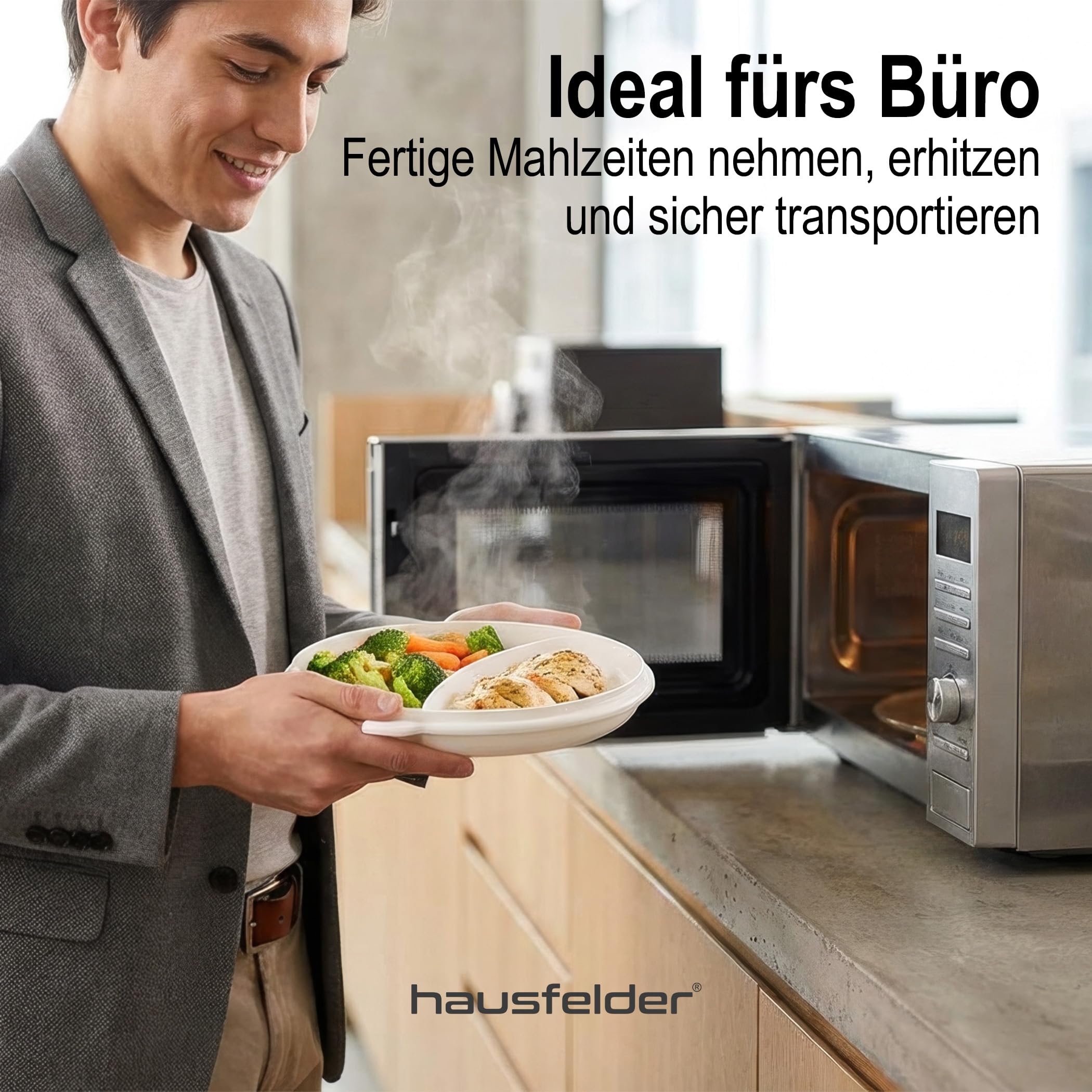 Hausfelder Mikrowellen Menuteller 2er Set, | spülmaschinen- und mikrowellengeeignet, stapelbar, Menüteller mit Unterteilung zum Aufwärmen und Warmhalten