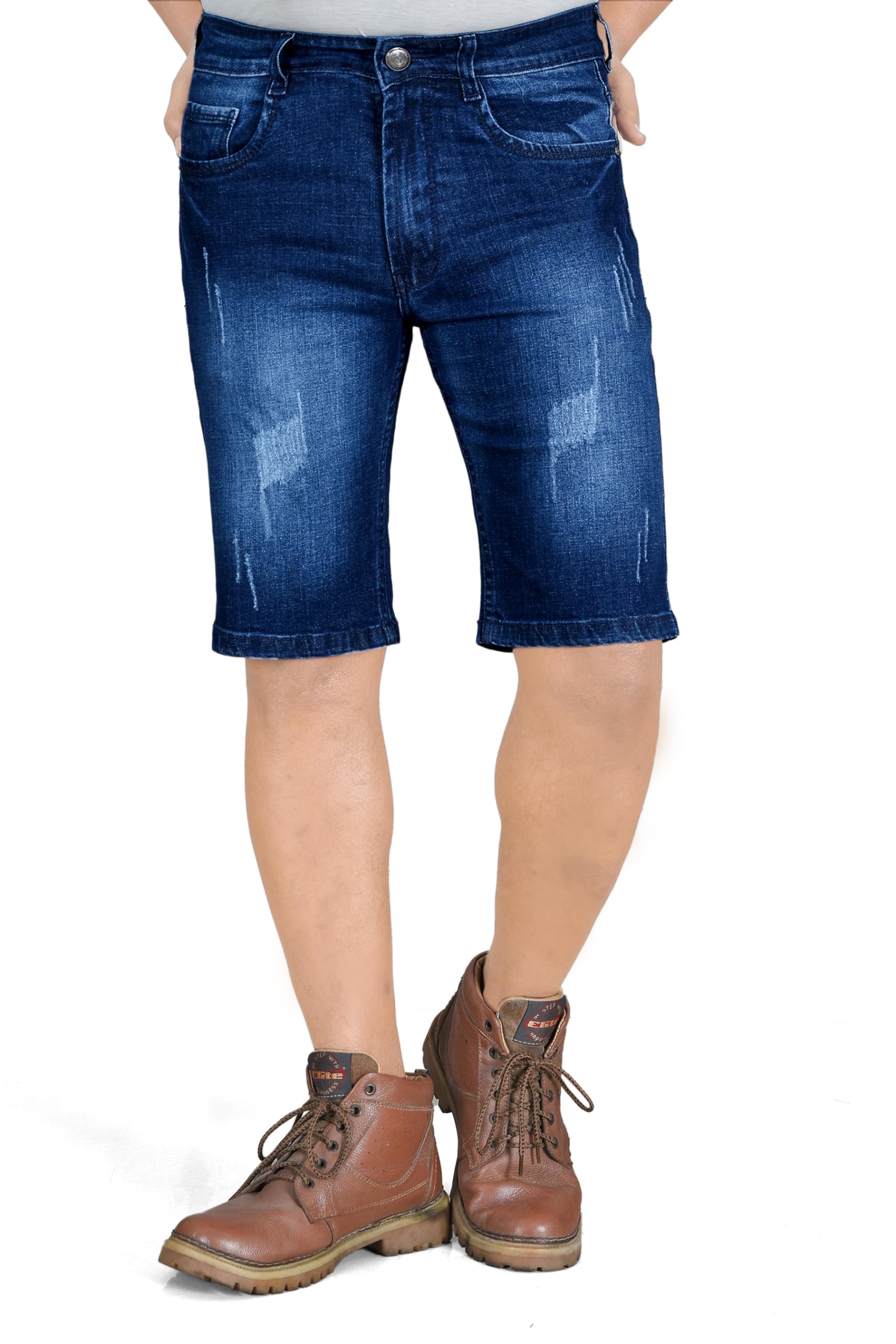 plounge Slim Fit Blue High Rise Denim Western Clean Look Shorts for Men-picture-34