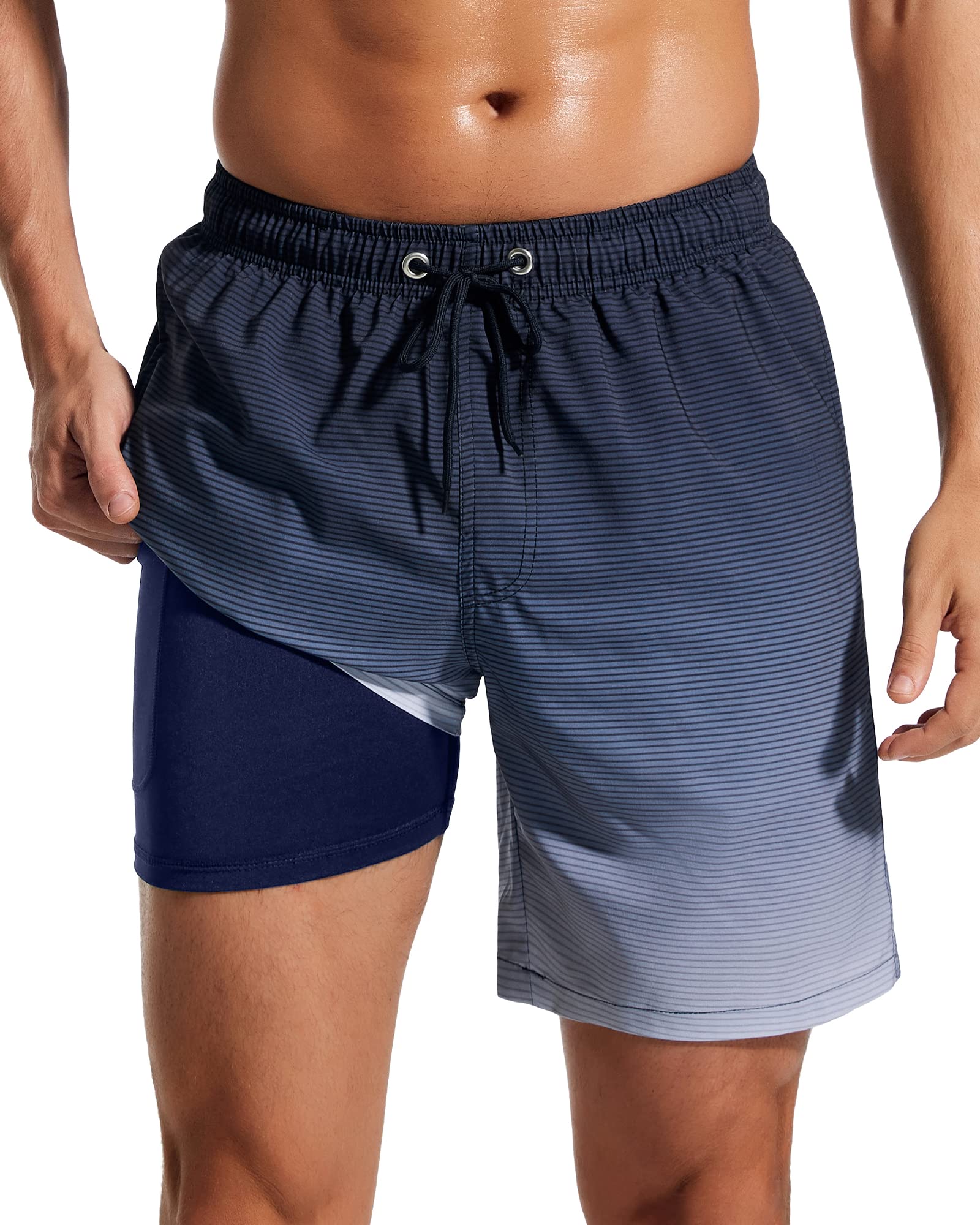 SILKWORLD Mens Swim Trunks 2 in 1 Compression Liner