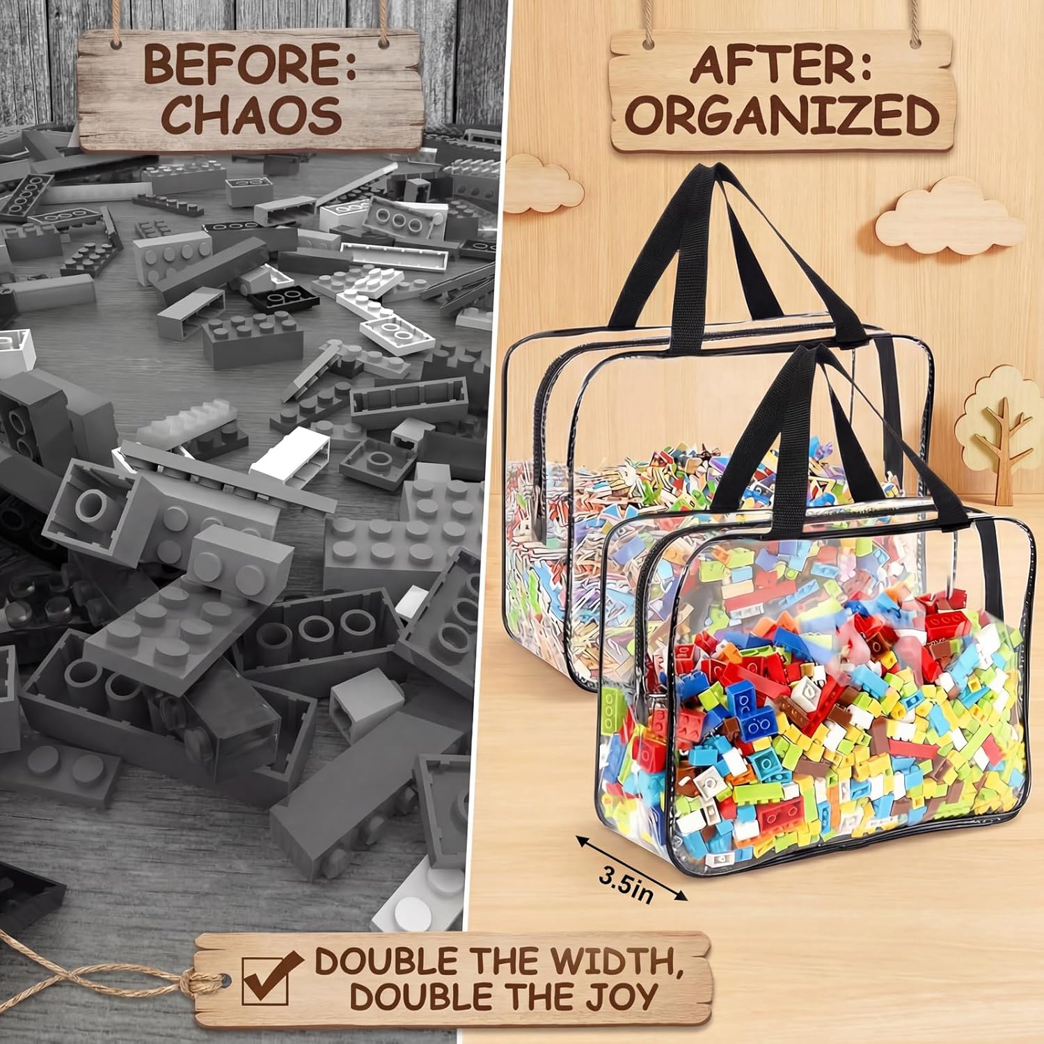 6 Packs Clear Organizer Bags,Storage Bags With Zipper, Travel Waterproof Organizer Bags With Zipper For Building Blocks, Puzzle,Send Goods From Local Warehouse