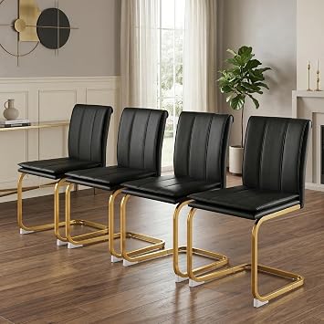 IANIYA Dining Chairs Set of 4, Modern Kitchen Chairs with PU Leather High Back and Metal Gold Legs, Black Dining Room Chairs for Kitchen, Living Room, Restaurant