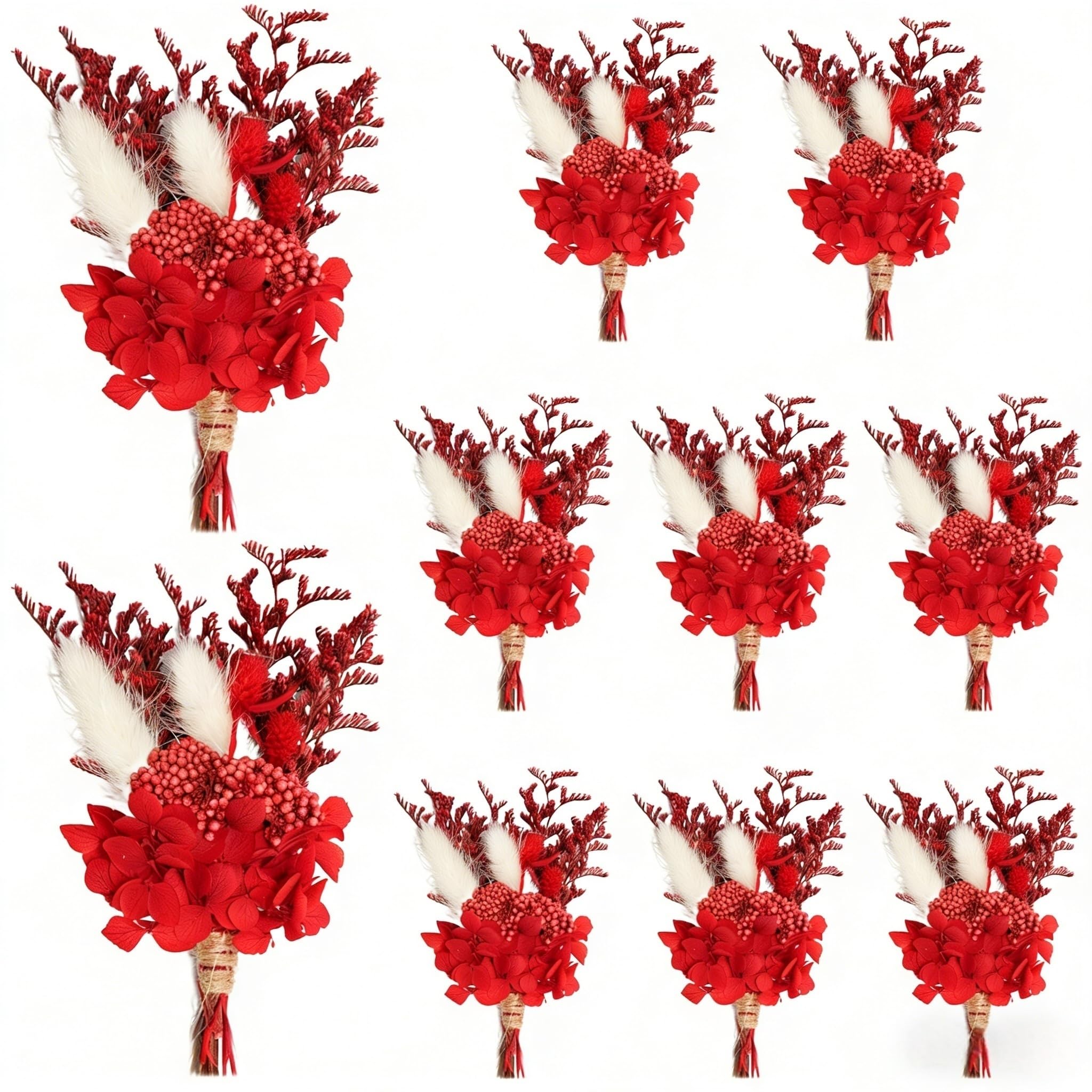 10 Pack Dried Flower Bouquets Mini Dried Flower with Stem Natural Flower Bundles Artificial Flower Dried Floral Arrangement for Vase DIY Wedding Decor(Red White)