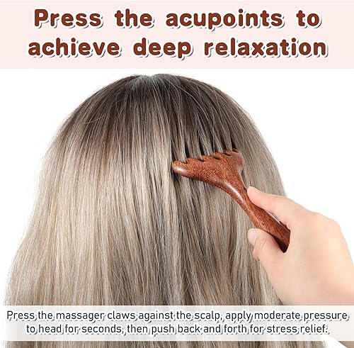 Miniatura 4 de 2 peines de masaje de madera, 6 garras, masajeador de madera para cabeza, pies, herramientas de masaje de terapia de madera para cabeza, espalda,