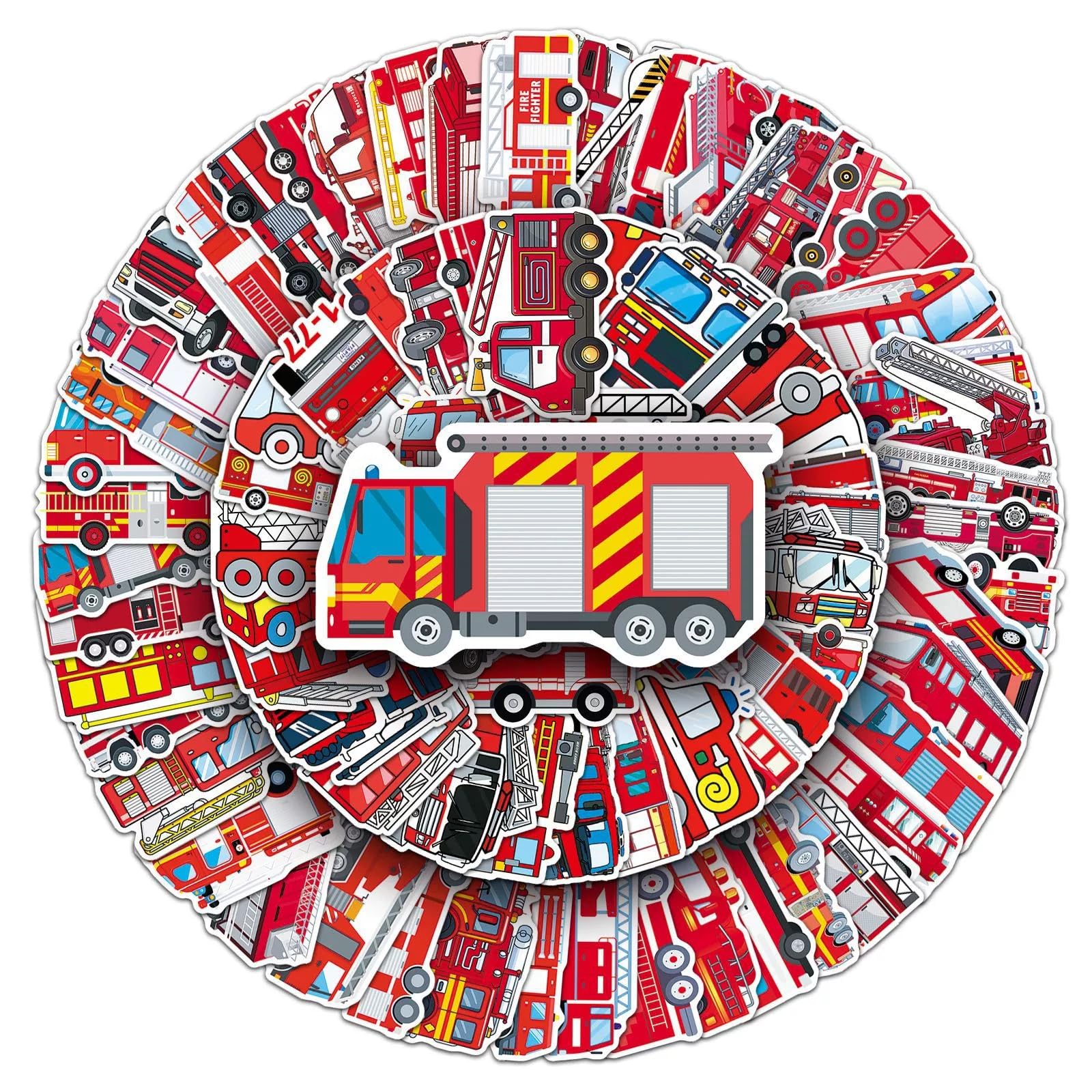 100 Pcs Fire Truck Stickers Laptop Car Scrapbook Phone Skateboard Suitcase Luggage Bike Cute Fire Engine Vinyl Waterproof Aesthetic Personalised Stickers for Teens Boys Girls Adults