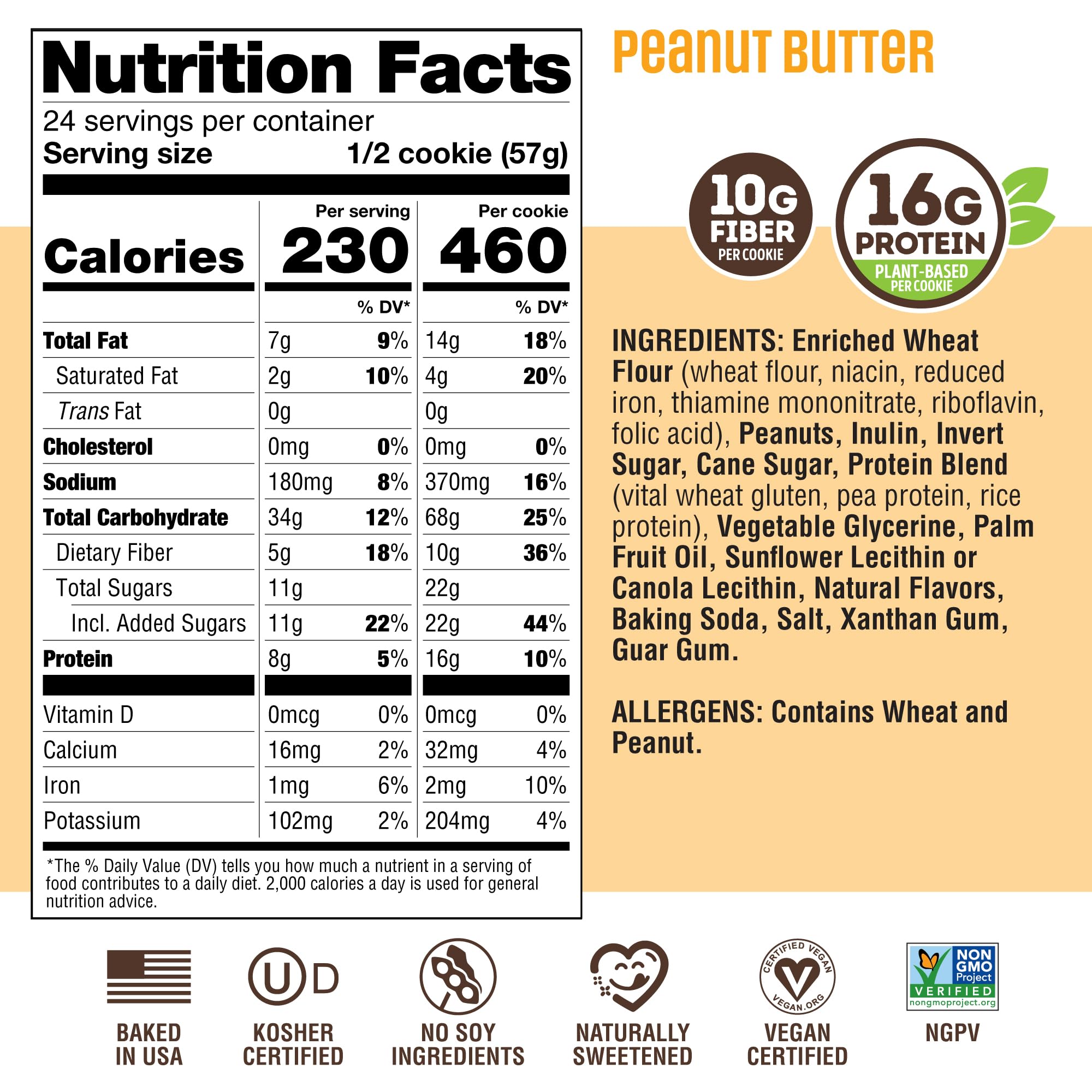 Lenny & Larry's - The Complete Cookie (12x113g) Peanut Butter – Beurre de cacahuète – 16 g protéines – Végan – Snack ou post-entraînement
