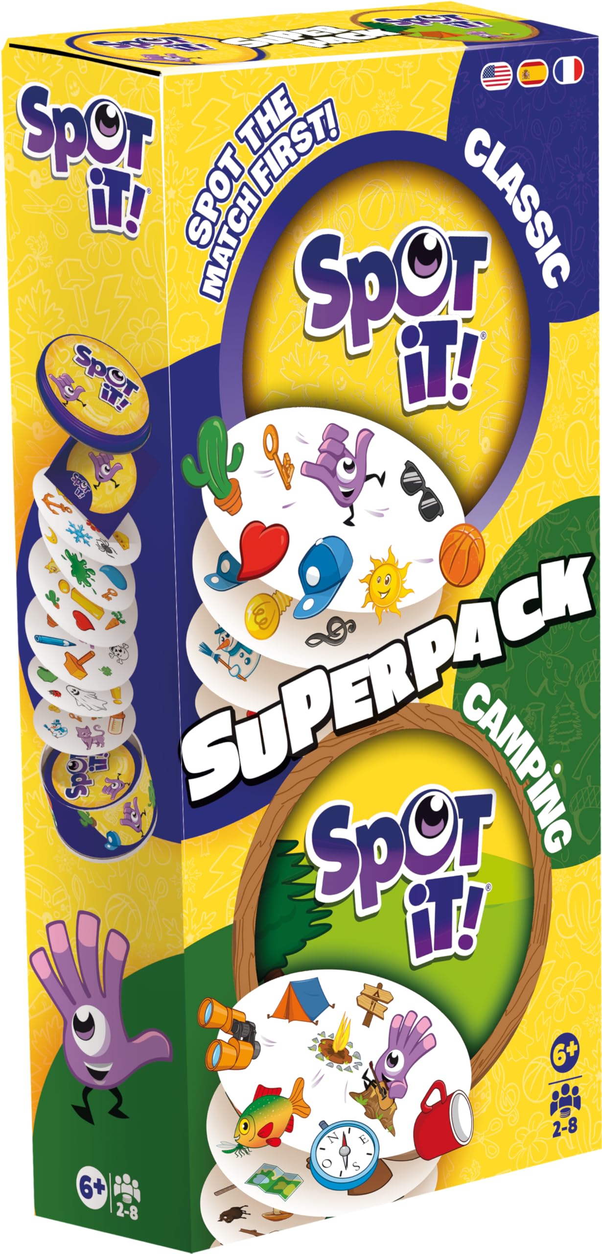 Asmodee Spot It! Super Pack (2024 Refresh) Eco Big Box - Includes Classic and Camping Editions, Family Card Game Bundle for Quick Reflexes, Ages 6+, 2-8 Players, 10 Minute Playtime