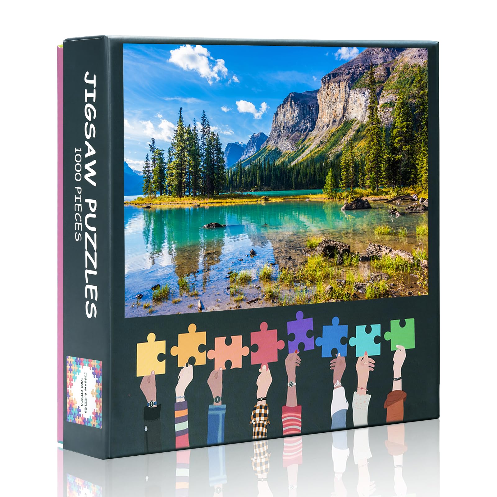 Modern Jigsaw Puzzle Set Spirit Island in Maligne Lake Picture Puzzles 1000 Pieces Aduots Jigsaw Beautiful Nature Landscape Pattern Puzzles for Men Lady Puzzle Gifts