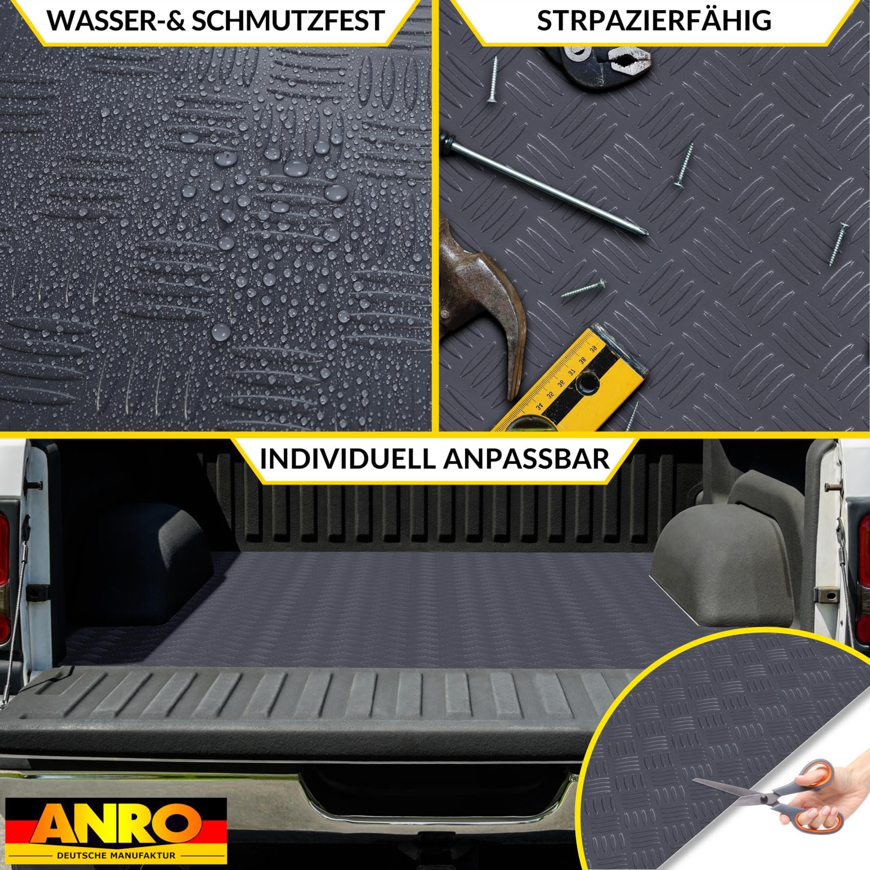Revestimiento de suelo de PVC por metros, 1,5 mm, alfombrilla antideslizante, sin olor, alfombrilla granulada, chapa estriada, a cuadros, antideslizante, chapa estriada, antracita, 340 x 100 cm