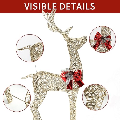 Miniatura 7 de GENIMO 3 piezas de decoración navideña de renos para exteriores, patio, familia de ciervos preiluminados, 390 luces LED, decoración navideña de