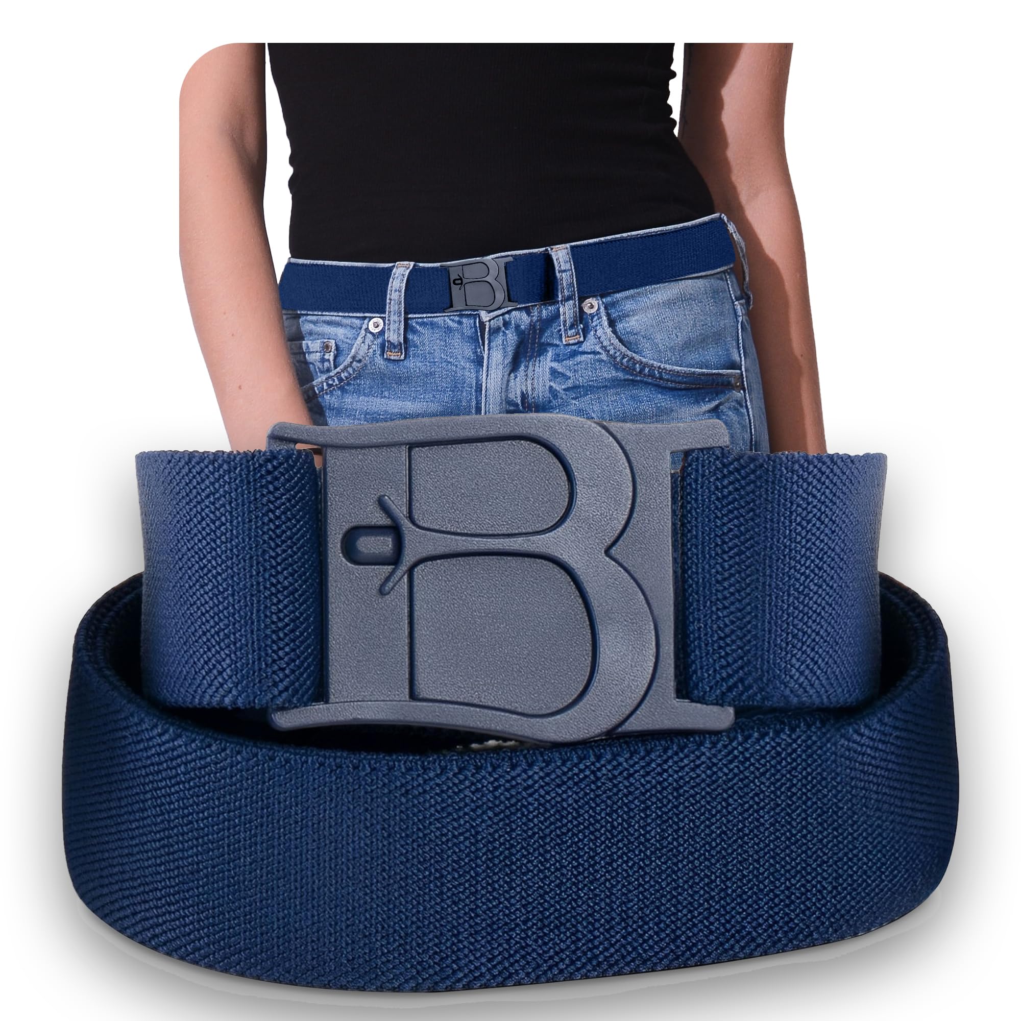 BELTAWAY Easily Adjustable No Show Women Stretch Belt Invisible Elastic Belt with Flat Buckle for Jeans Pants Dresses