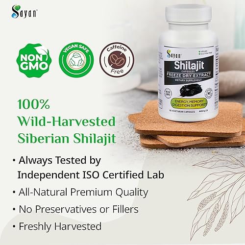 Miniatura 2 de Sayan Shilajit 90 cápsulas440 mg ea.- Suplemento orgánico con alto contenido de ácido fúlvico para apoyar tu sistema inmunológico, reforzar la