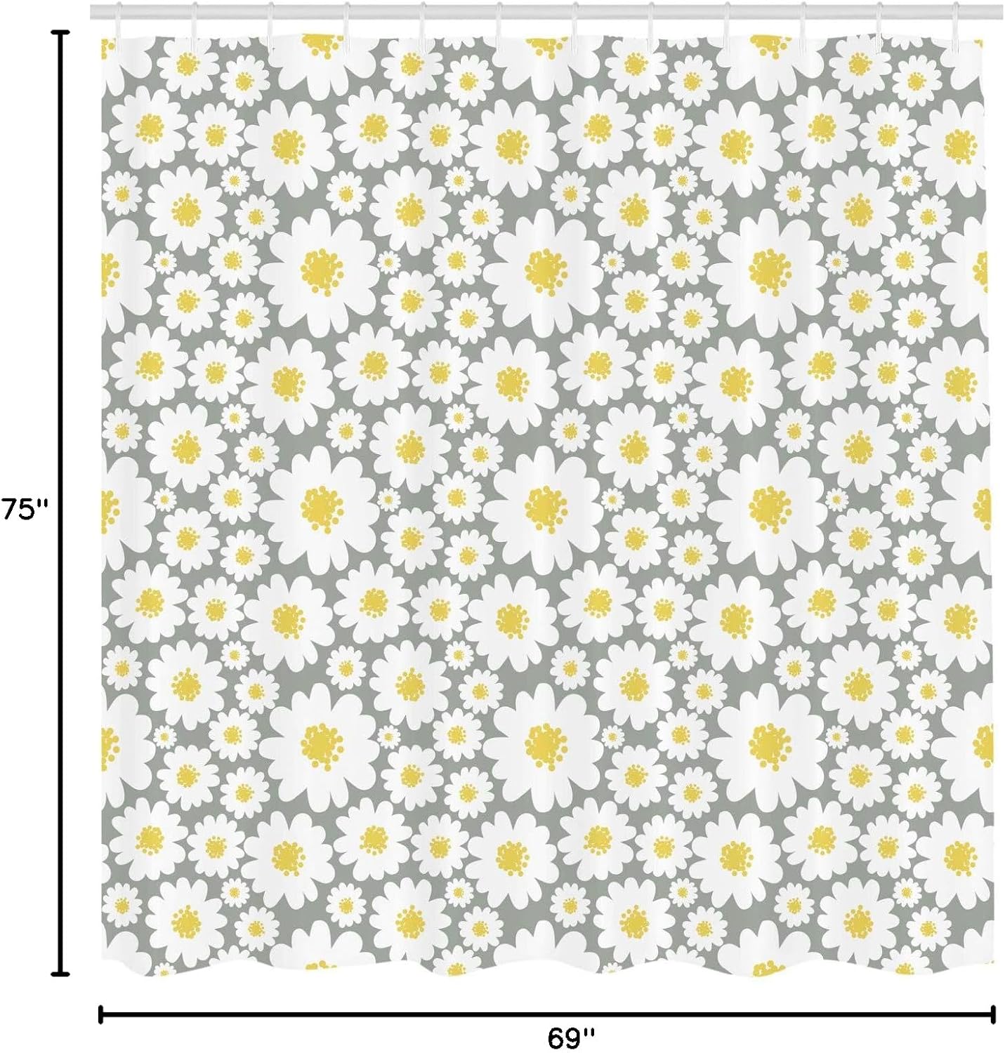 Ambesonne Floral Shower Curtain, Cartoon Like Flowers Daisies Spring Time Season Pollens Artwork Print, Cloth Fabric Bathroom Decor Set with Hooks, 69" W x 75" L, Grey Yellow