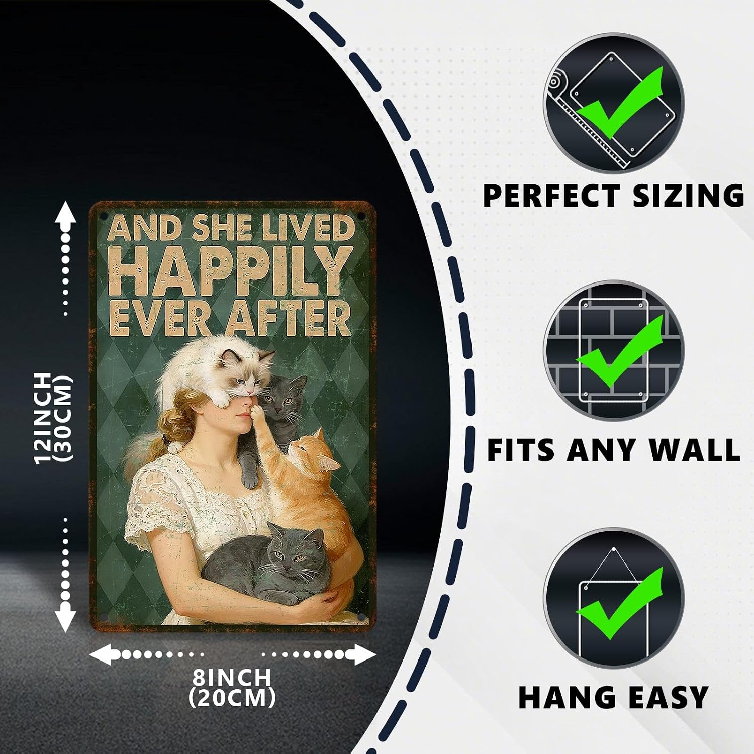 Cat Lovers Metal Sign And She Lived Happily Ever After Tin Signs image 2