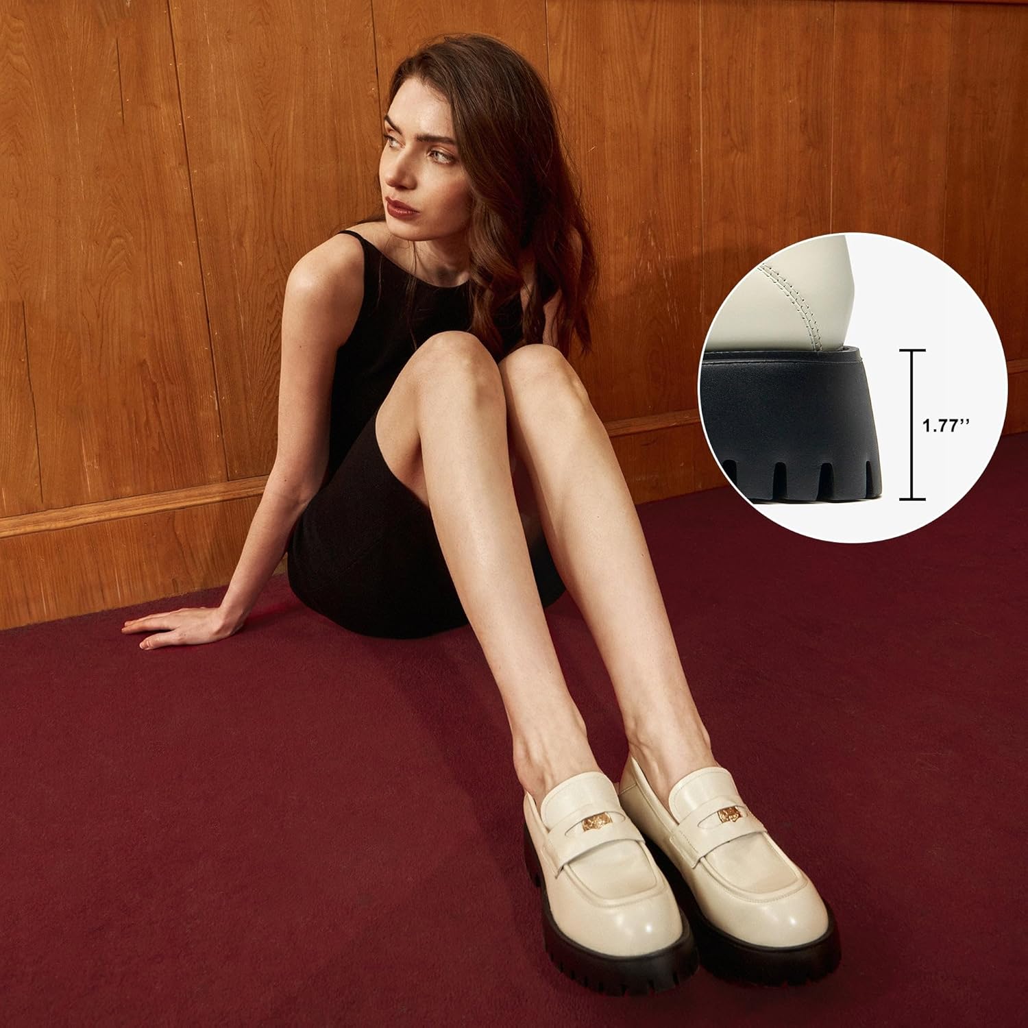 BEAU TODAY Chunky Loafers Women,Patent Leather Platform Loafers for Women,Lug Sole Slip On Penny Shoes,Comfortable Work Office Business Casual Dress Shoes Beige 8.5 - Image 3