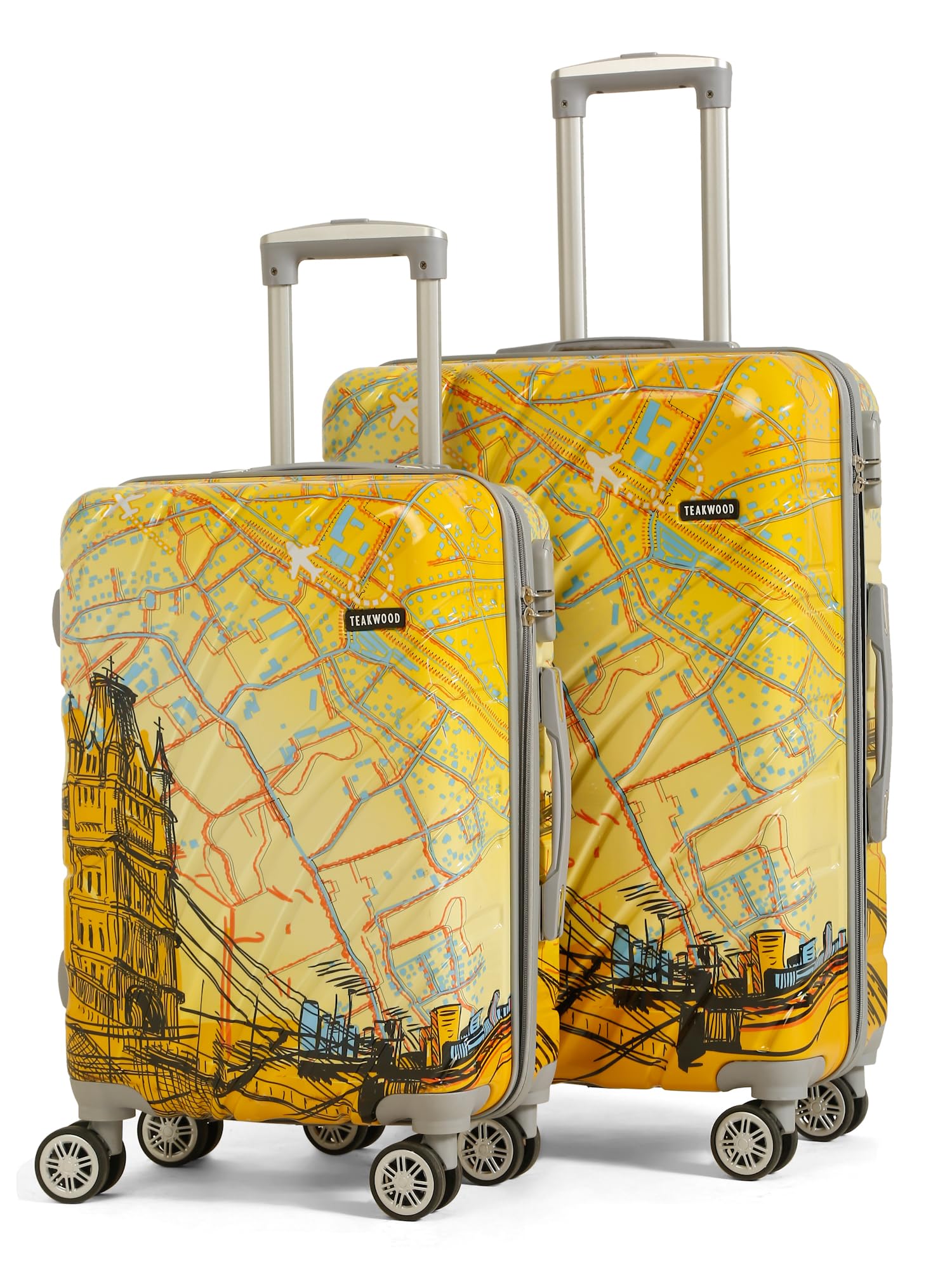 teakwood leathers Teakwood Premium Polypropylene Hard Case Printed Trolley Bag, Lightweight Unbreakable Luggage, 360° Dual Spinner Wheels, Side Combination Lock, Smooth Glide,Yellow, Set of 2-picture-10