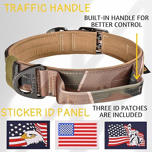 Miniatura 3 de ADITYNA Collar de perro resistente con asa, collar de perro de camuflaje para perros grandes, ancho, grueso, táctico, acolchado suave, perfecto para