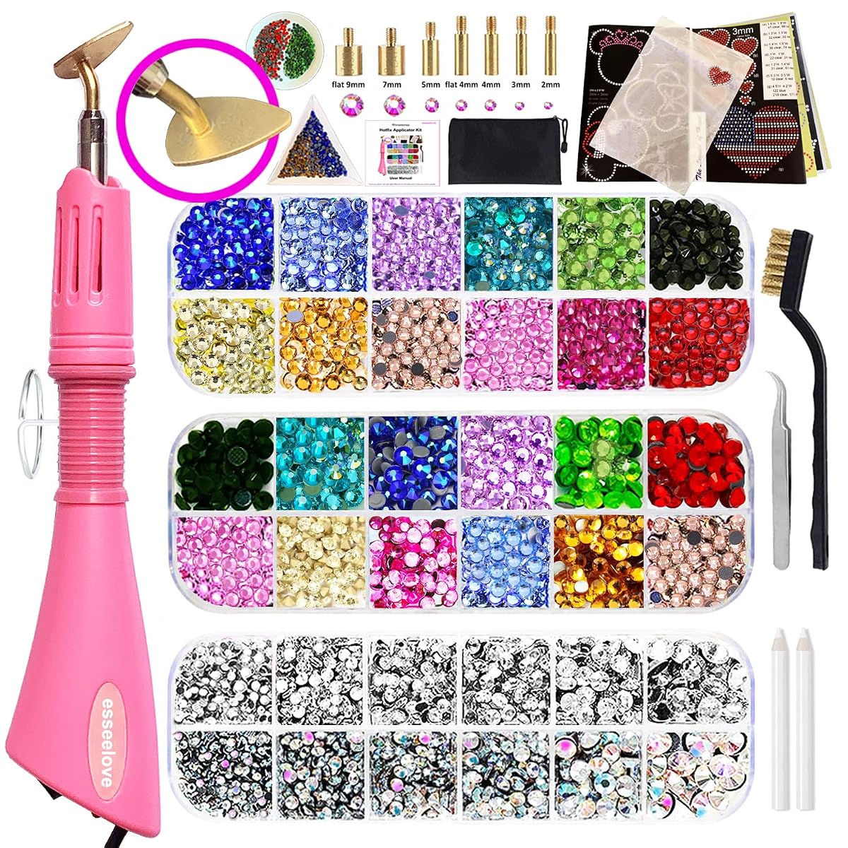 esseelove Bedazzler Kit with Rhinestones, Hotfix Applicator, DIY Hot Fix