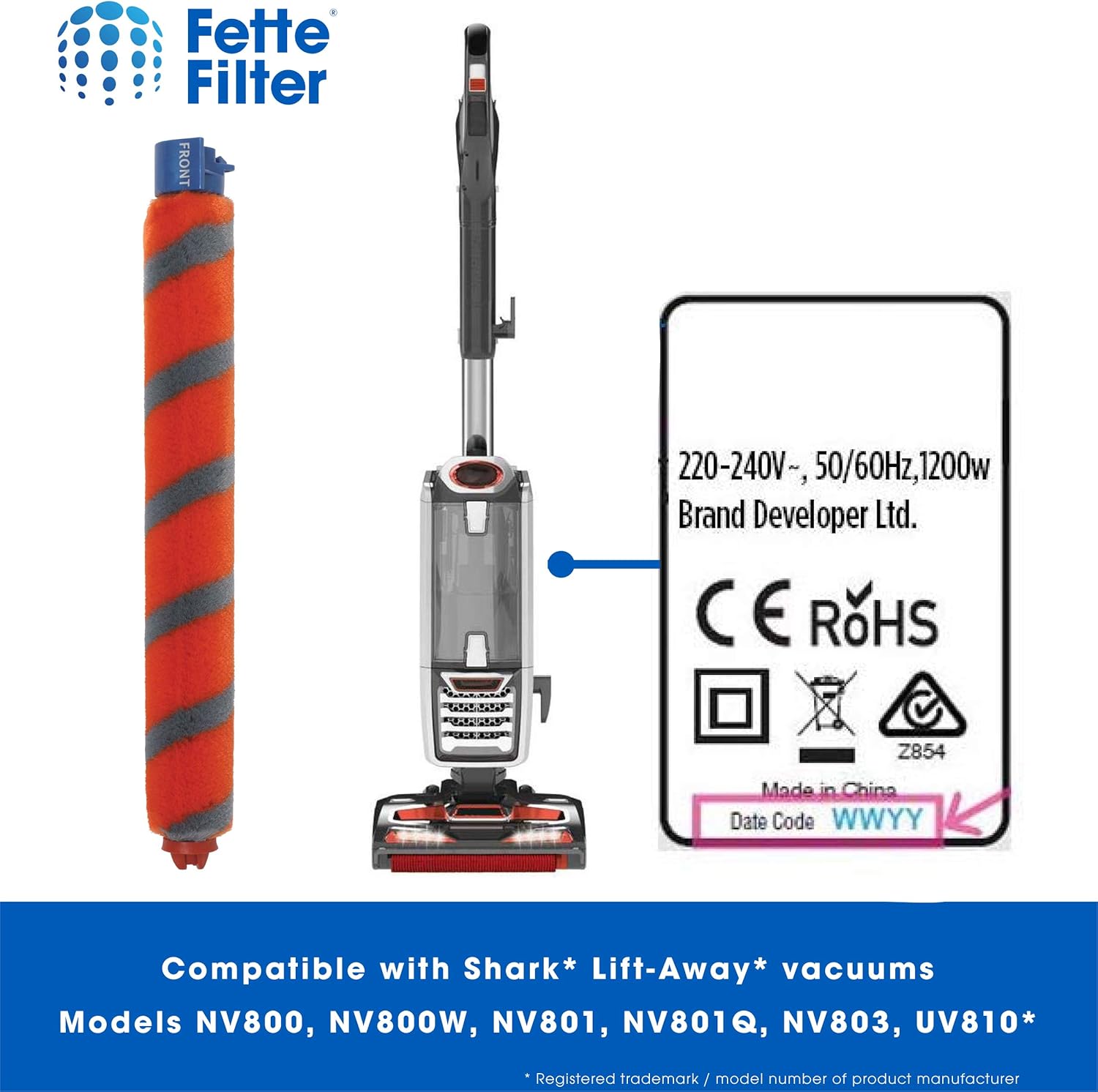 Pack of 2 Fette Filter Soft Brushroll Compatible with Shark Models NV800 NV801 NV803 UV810 HV380