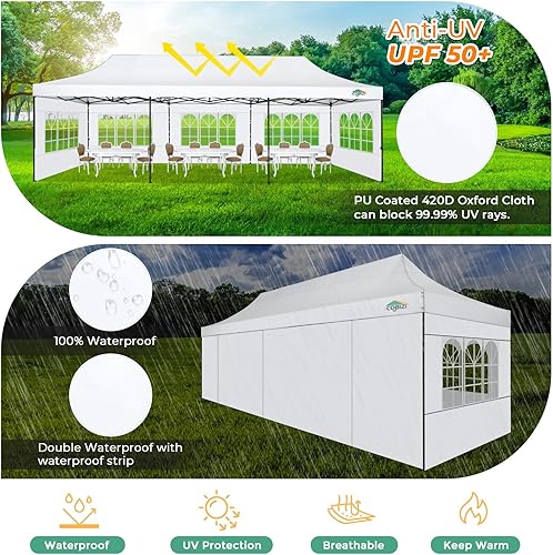 Miniatura 2 de COBIZI Tienda de campaña resistente de 10 x 30 pulgadas, toldo comercial desplegable de 10 x 30 pulgadas para fiestas, kioscos impermeables con 8