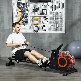 Foldable Water Rowing Machine with Adjustable Resistance, Wheels, LCD Monitor and Tablet Holder for Home Cardio Training