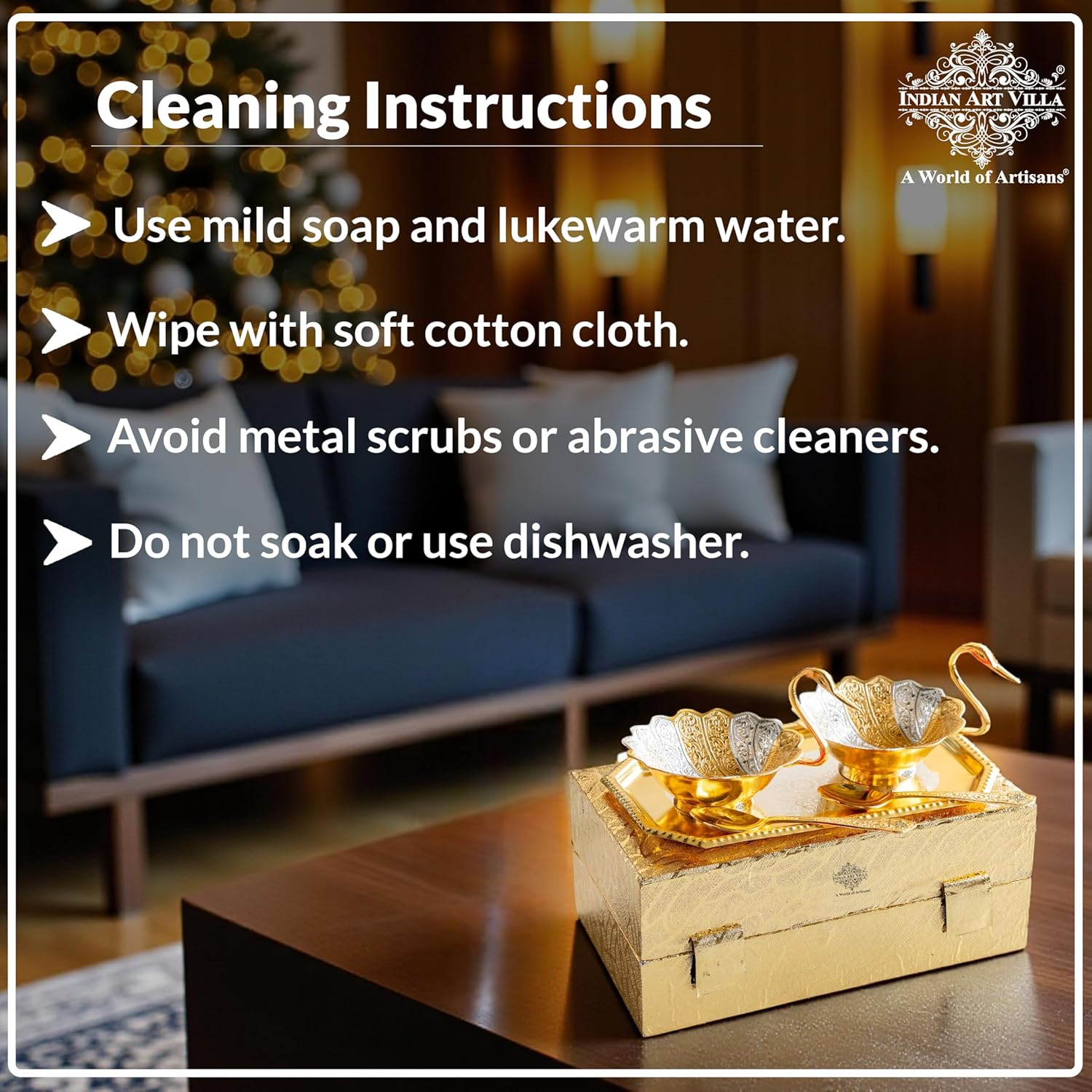 Indian Art Villa Silver & Gold Plated Duck Design 2 Bowl, 2 Spoon & 1 Tray, Service for 2, Gift Set, 5 Pieces