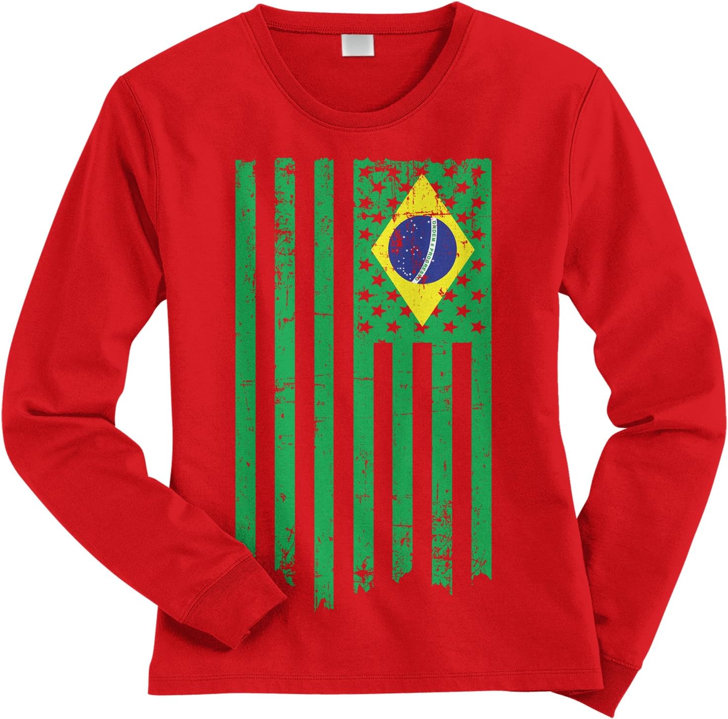 Threadrock Women's Brazil American Flag Long Sleeve T-Shirt