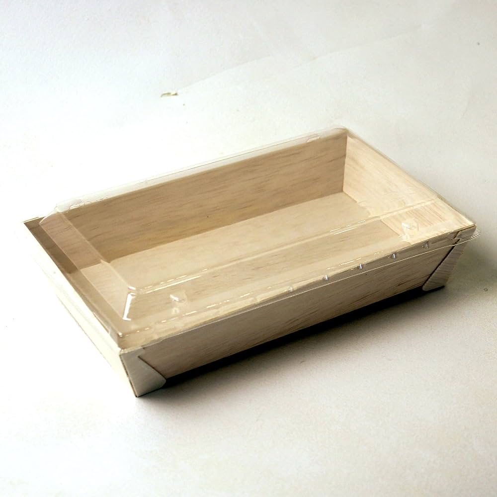 Amazon｜使い捨て 木製容器（長方形 Mサイズ）【フタ付き】【50個