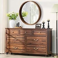 Vista 33 de Mesita de noche estilo granja con estación de carga, mesa auxiliar de 61 cm de ancho con 2 cajones, cómoda marrón para dormitorio, cómoda de cajones