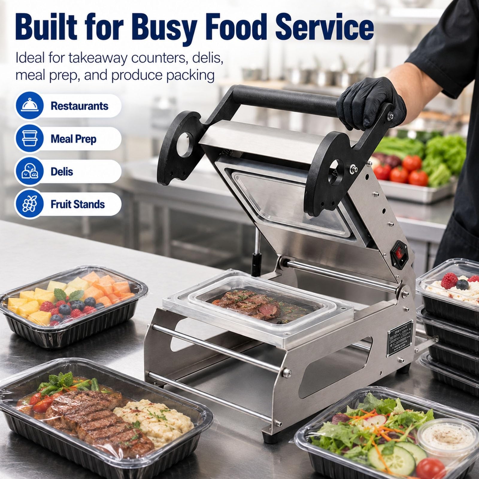 Selladora Térmica Comercial De Acero Inoxidable, Máquina Semiautomática Para Sellar Bandejas De Alimentos, Máquina Para Envasar Comida Para Llevar, Máquina Selladora Manual De Bandejas(200x140mm)