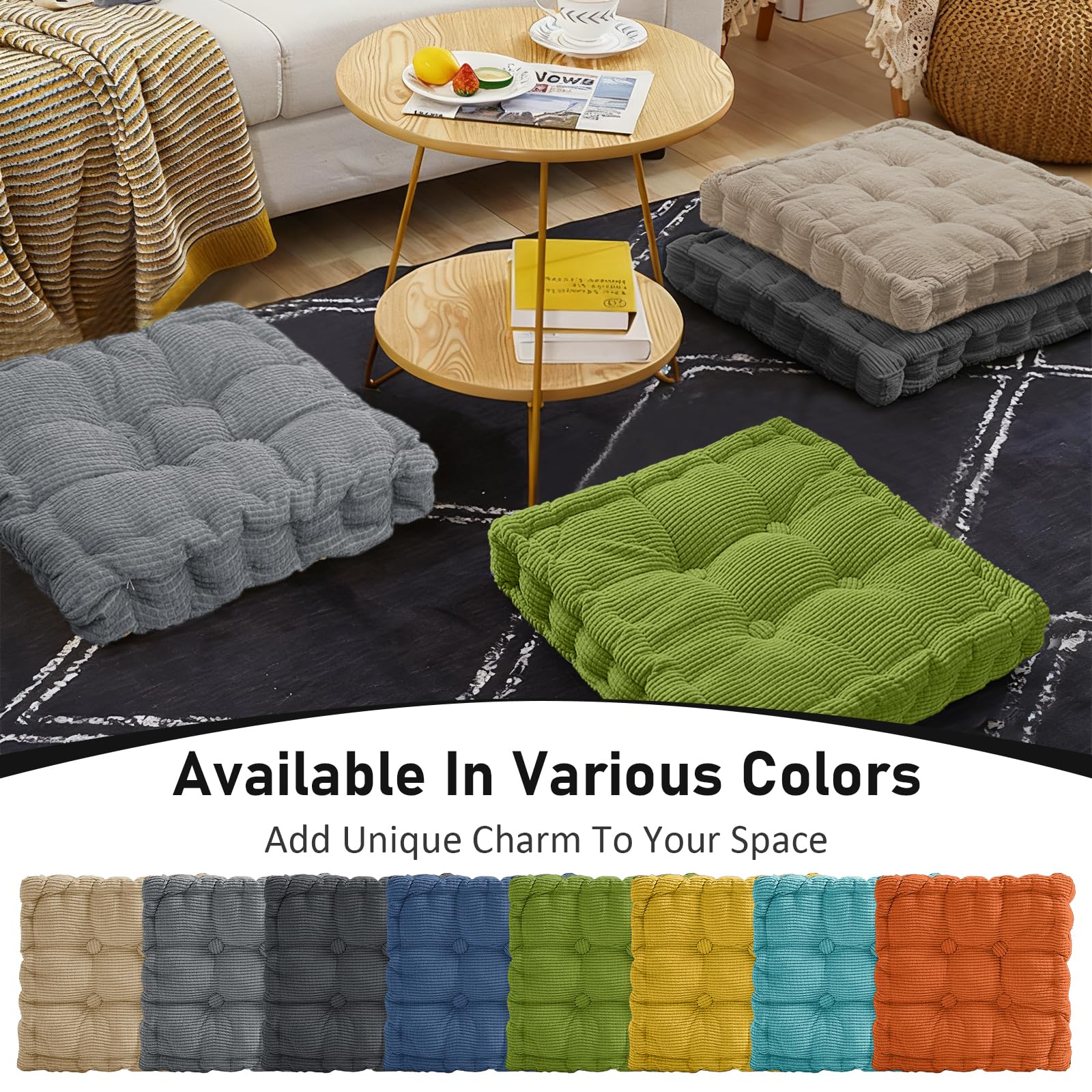 Cojín de asiento de 40 x 40 cm, juego de 2 unidades para silla y suelo, cojín acolchado grueso con relleno de algodón 100 % PP, cojín cuadrado para silla de interior y exterior, cojín de suelo para