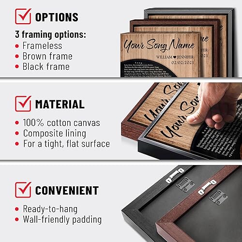 Miniatura 3 de H-DEWALL Letras de canciones personalizadas con marco, arte de pared musical personalizado para él, decoración sentimental y regalo inspirador
