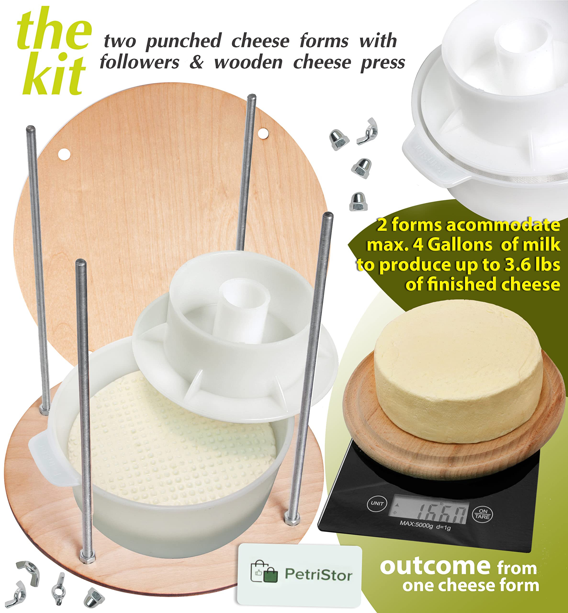 Snapklik.com : Wooden Cheese Press Diameter 11.2 In And 2 Cheese Making ...