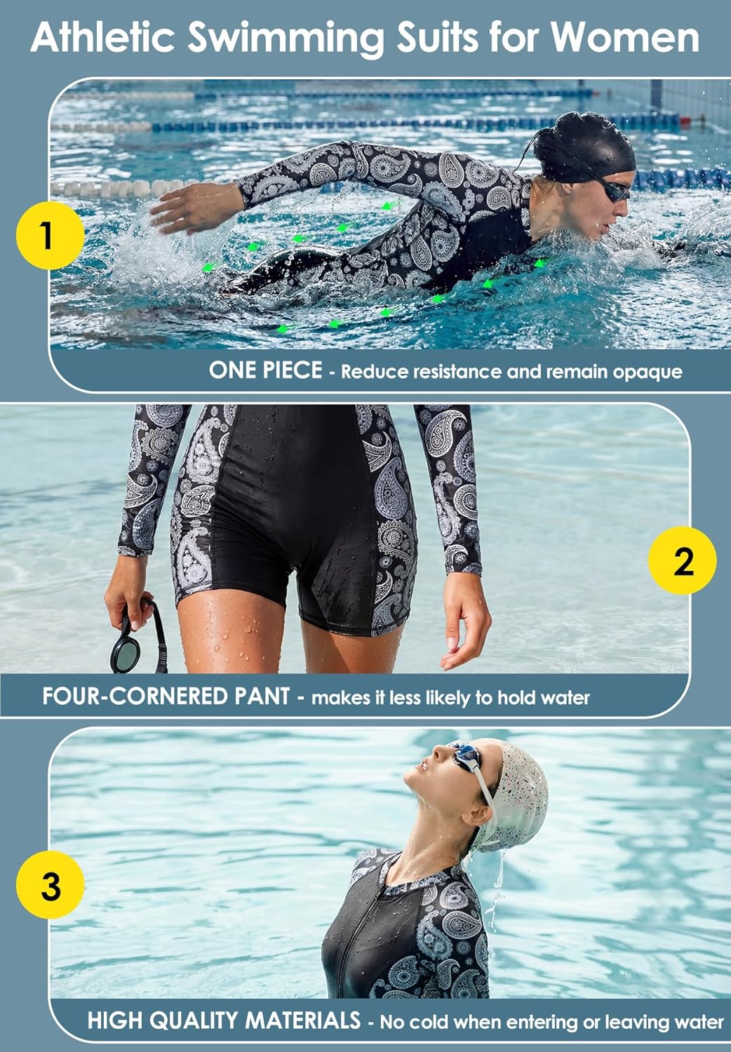 Zando UPF 50+ Rash Guard Long Sleeve Swimsuits for Women - Swimming Suit with Front Zipper Boyleg 1 Piece Wetsuit for Surfing - Image 6