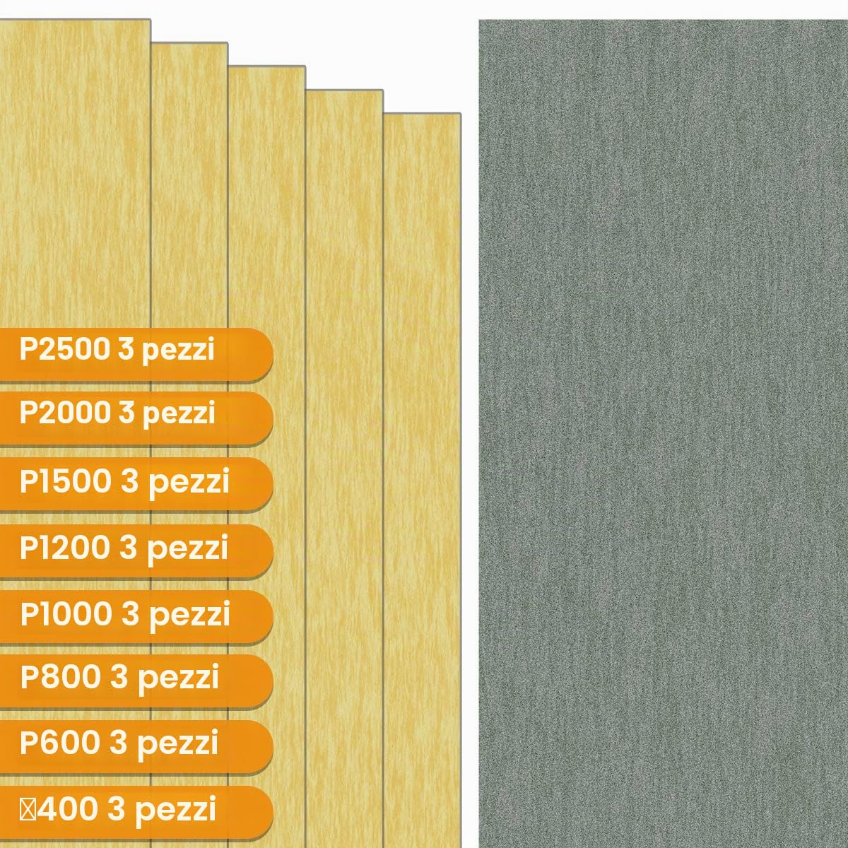 Carta Abrasiva 33Pezzi Carta Vetrata Secco e Umido in Grane 7000 5000 3000 2500 2000 1500 1200 1000 800 600 400 Sandpaper per levigatura e tornitura del legno