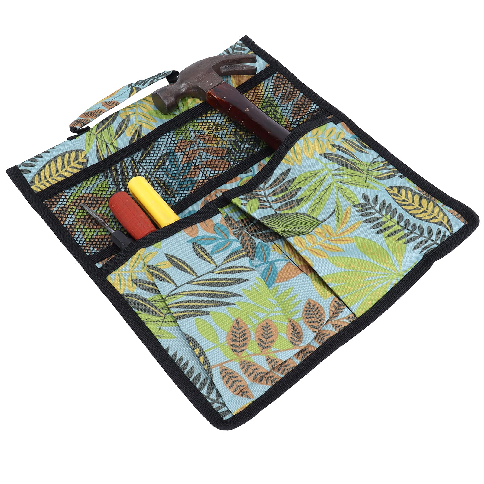 KTM Healthcare® Garden Bucket, Green Leaf Pattern 600D Oxford Material Garden Tool Tote Bag Hanging on with Nylon Buckle for Kneeling Bench Cart for Women for Gardeners