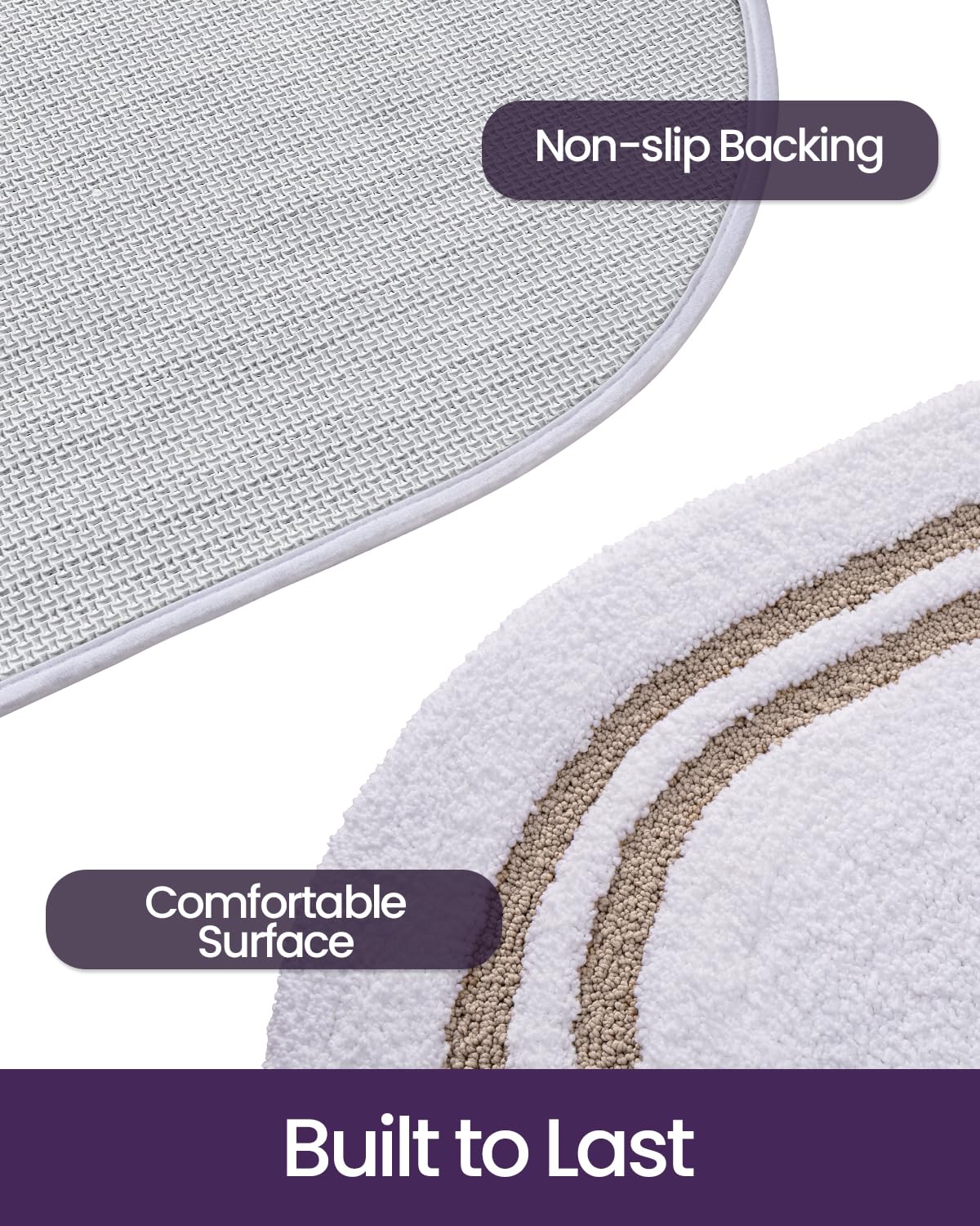 DEXI Tappeto da bagno antiscivolo, lavabile, assorbente, in morbida microfibra, tappeto da bagno ovale per pavimento del bagno, doccia, WC, lavandino, 61 x 91,4 cm, beige
